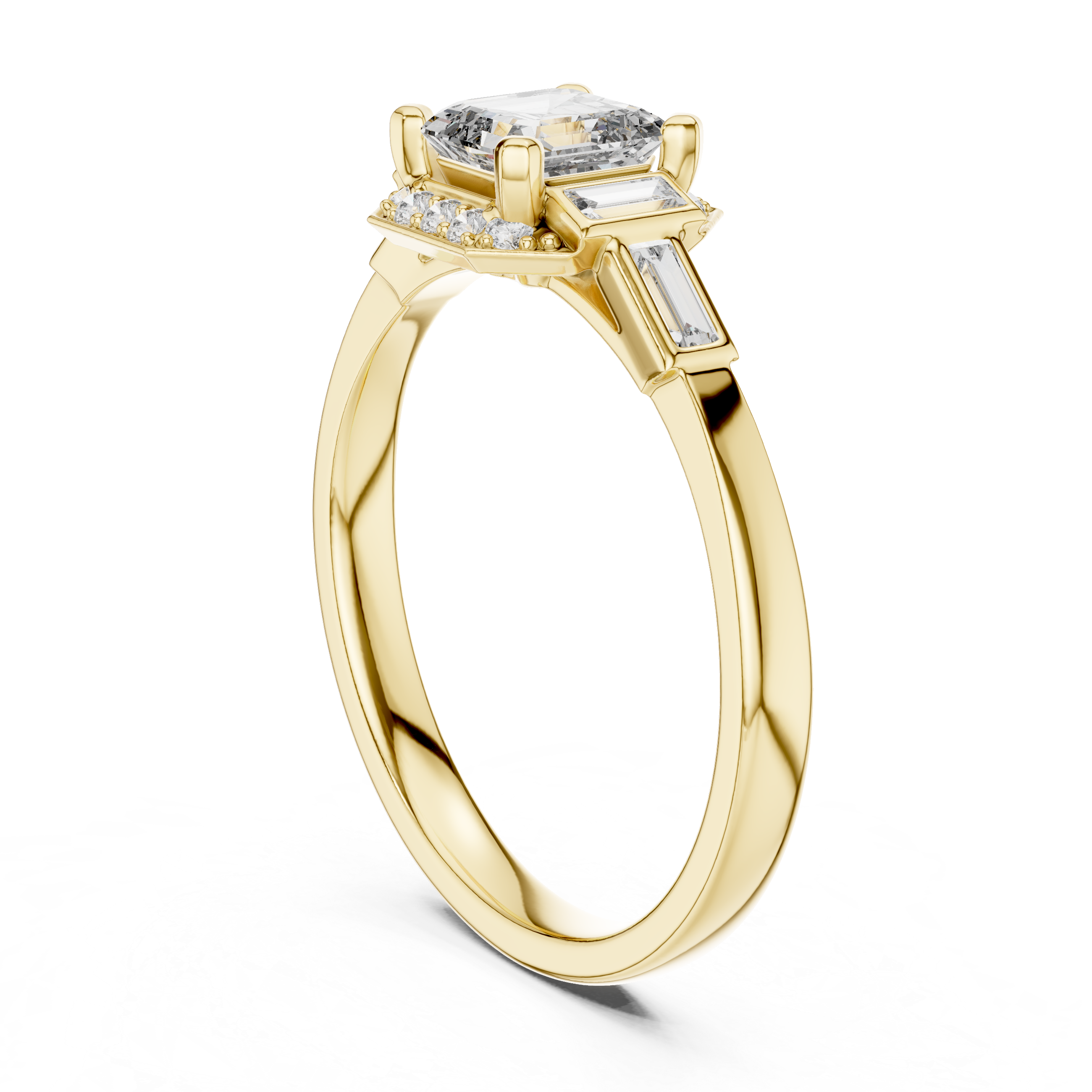 The Dworp Ring - Radiant Cut with Tapered Baguettes & Hidden Details