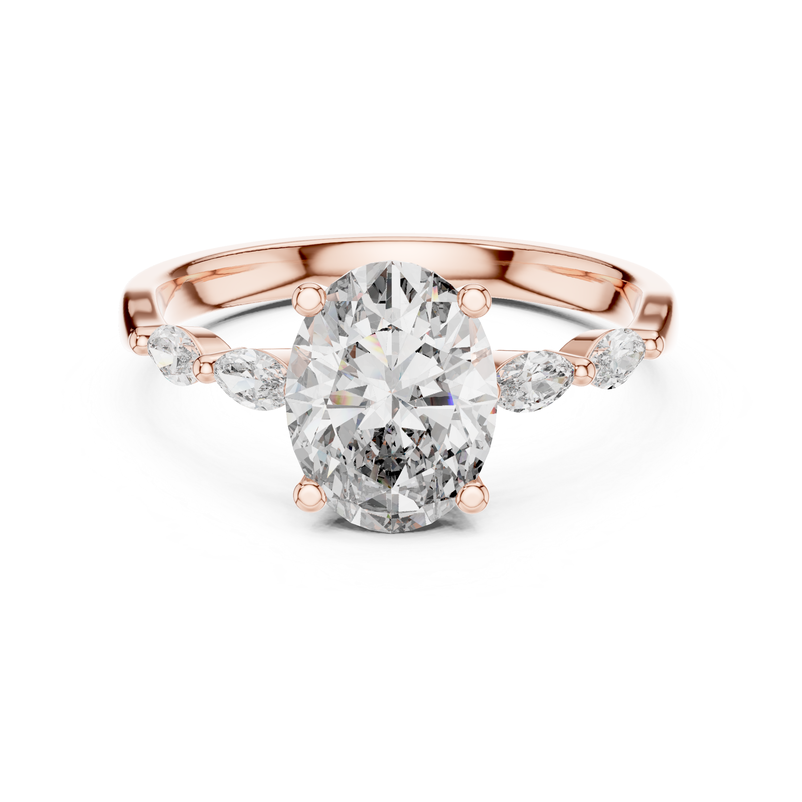 The Schoten Ring - Oval Diamond with Marquise Vine Accents