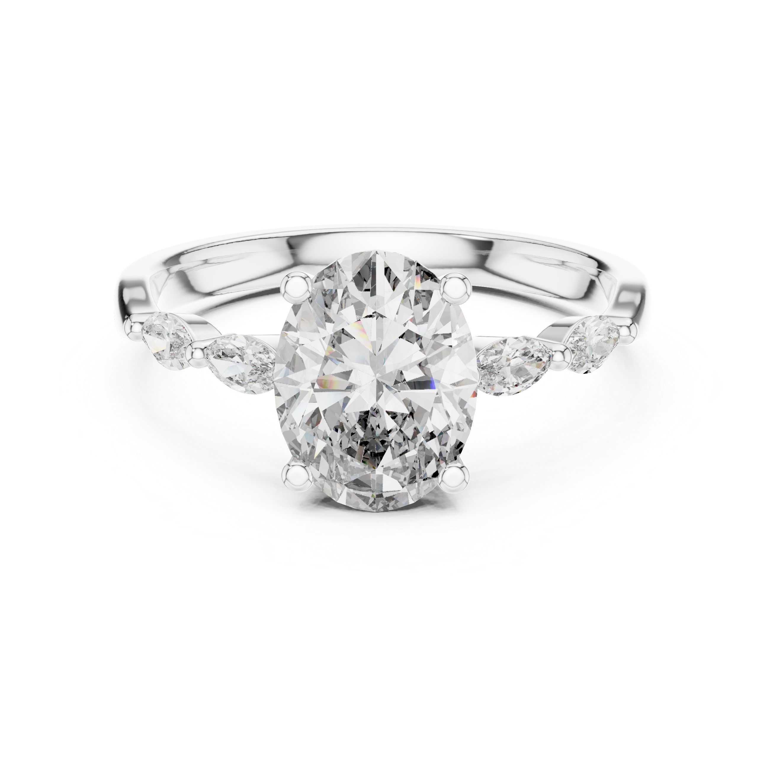 The Schoten Ring - Oval Diamond with Marquise Vine Accents