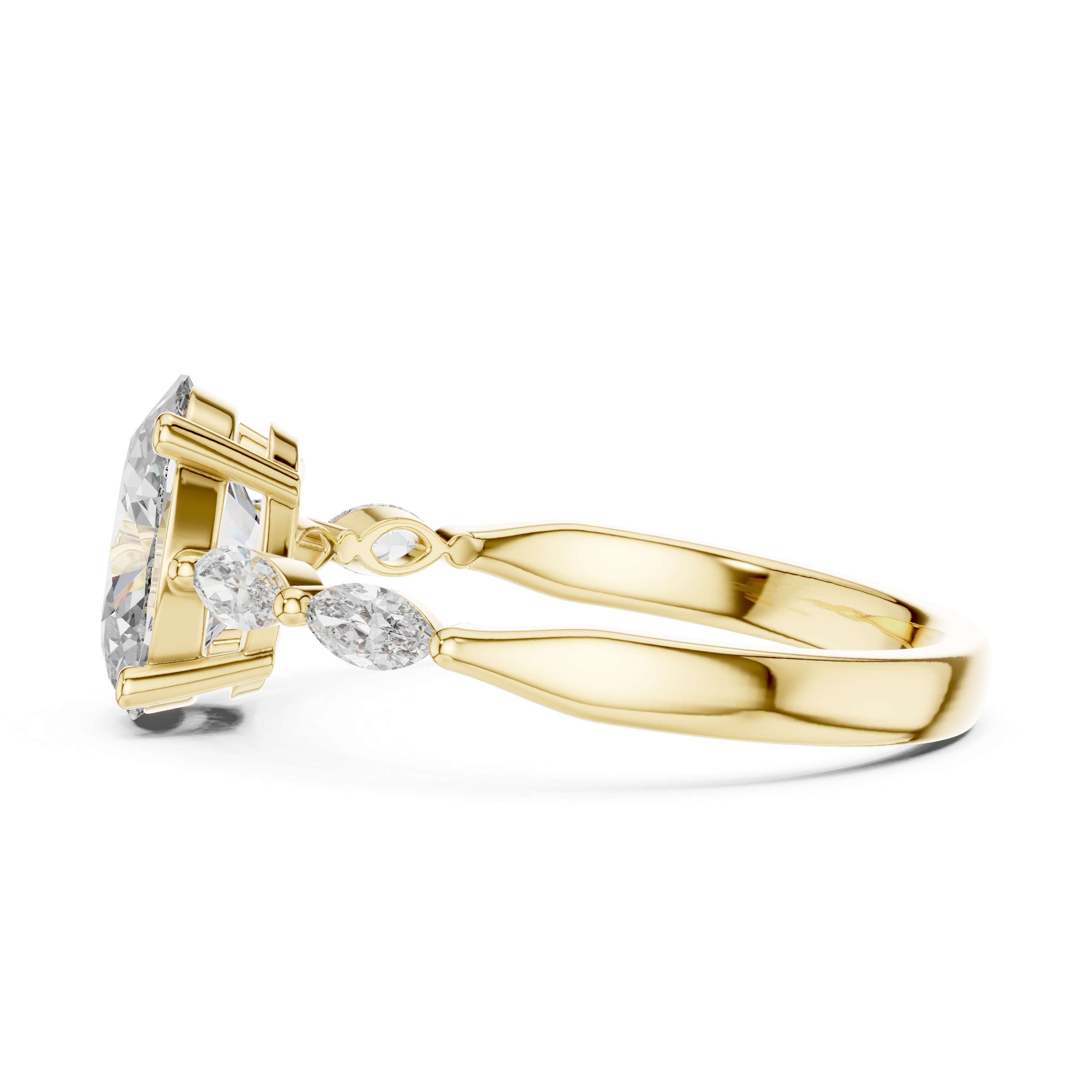 The Schoten Ring - Oval Diamond with Marquise Vine Accents