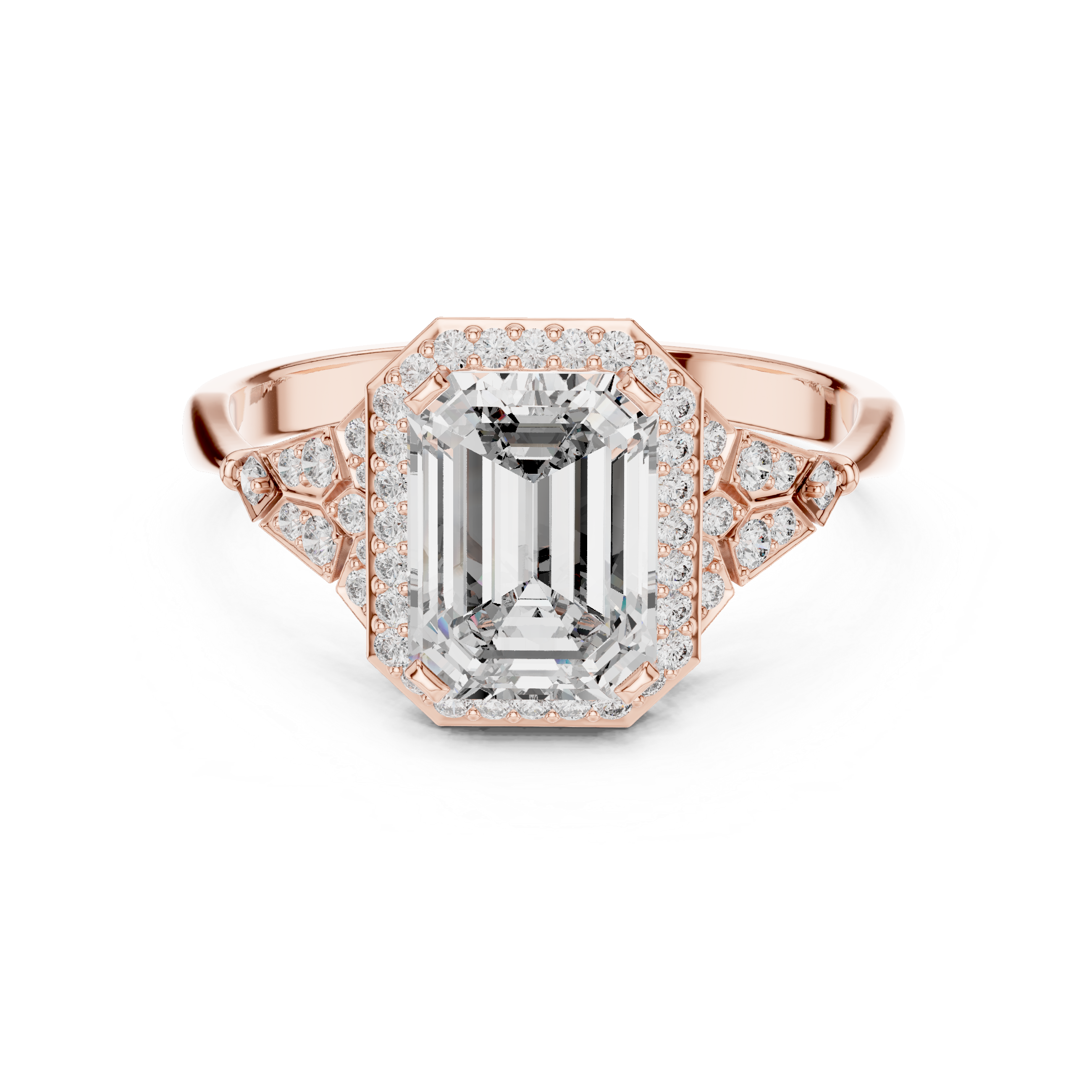 The Mortsel Ring - Emerald Cut Vintage Halo with Filigree Detail