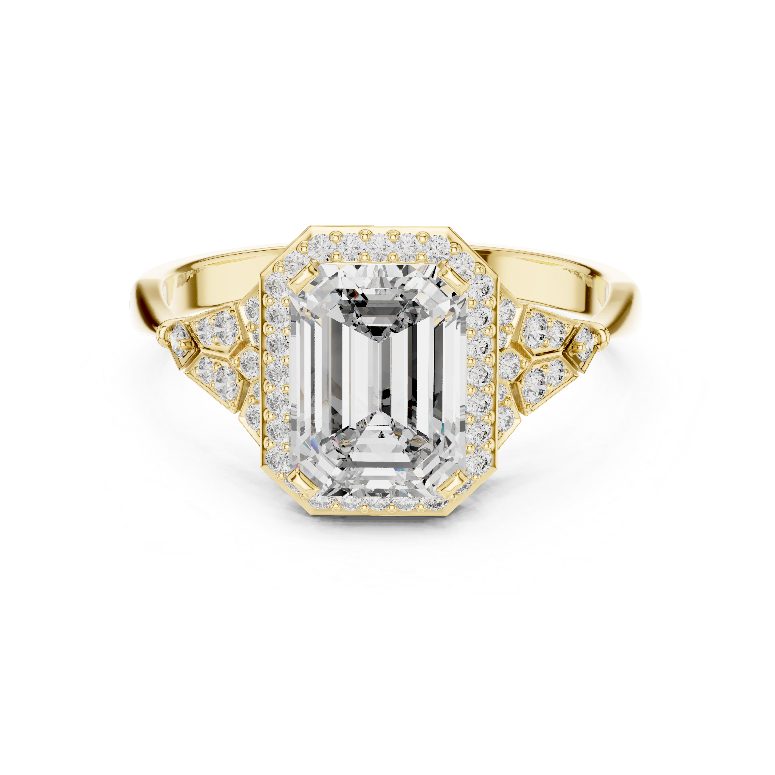 The Mortsel Ring - Emerald Cut Vintage Halo with Filigree Detail