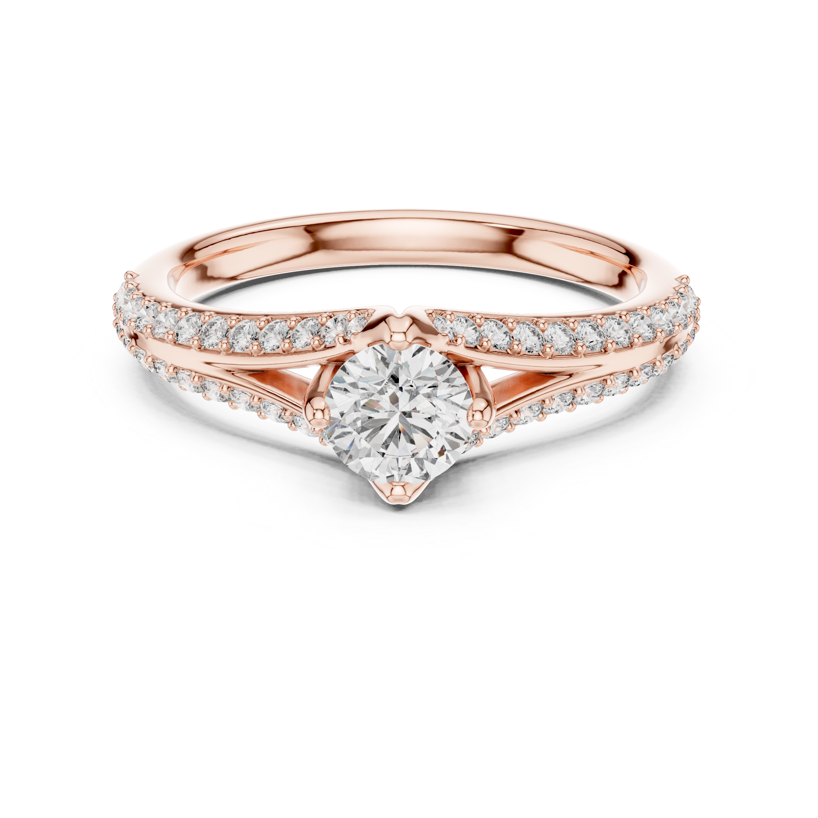 The Villette Ring - Round Brilliant Solitaire with Cathedral Pavé Band
