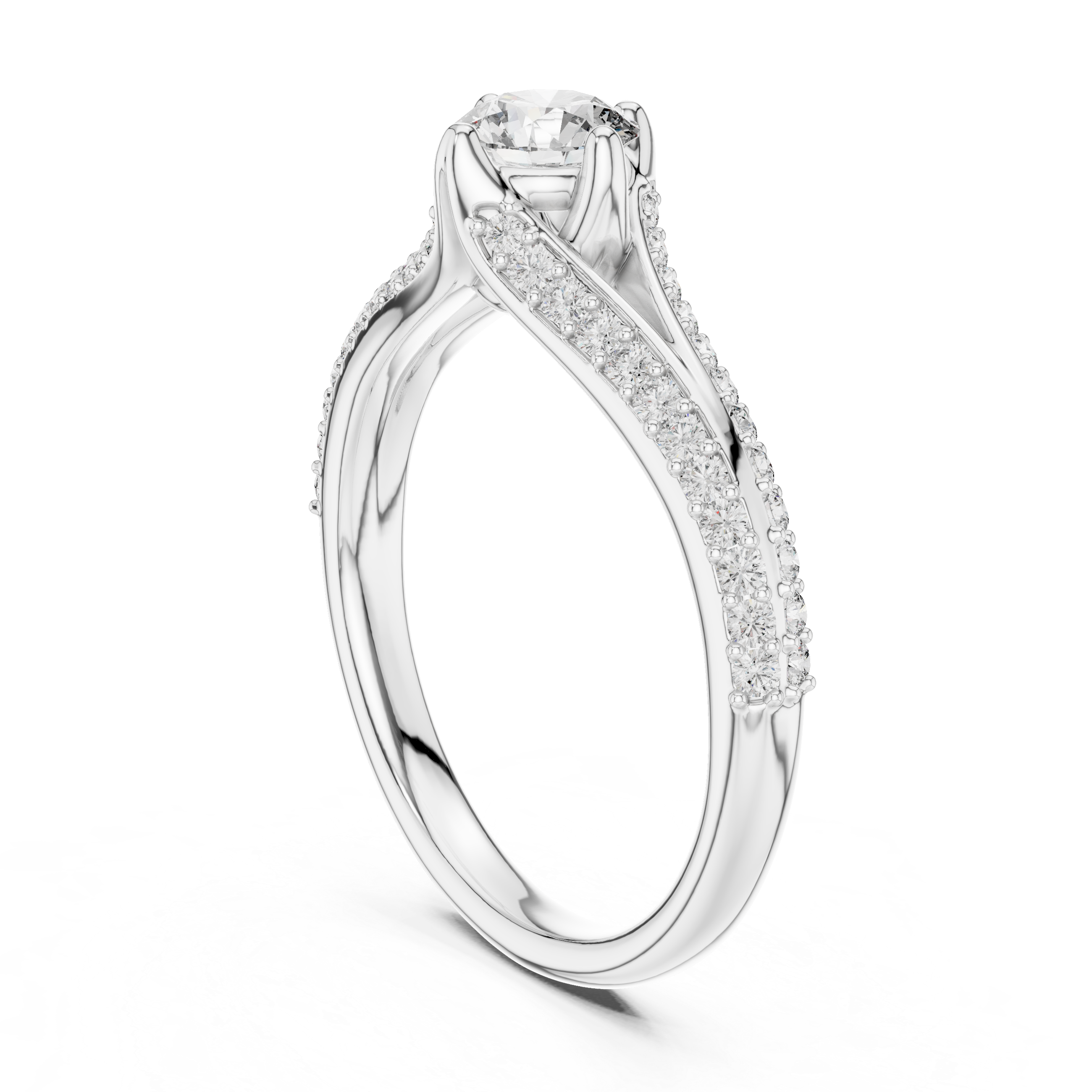 The Villette Ring - Round Brilliant Solitaire with Cathedral Pavé Band