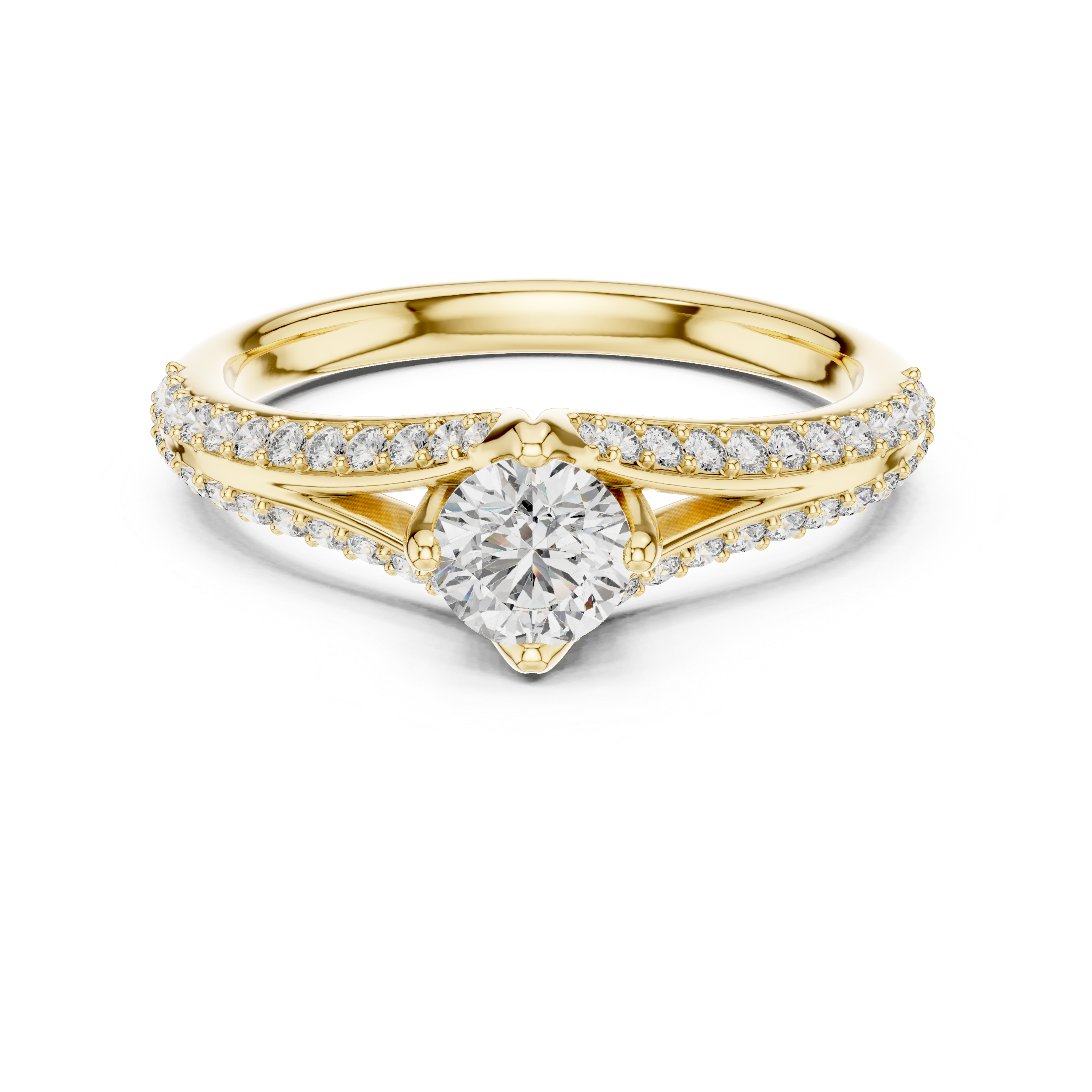 The Villette Ring - Round Brilliant Solitaire with Cathedral Pavé Band