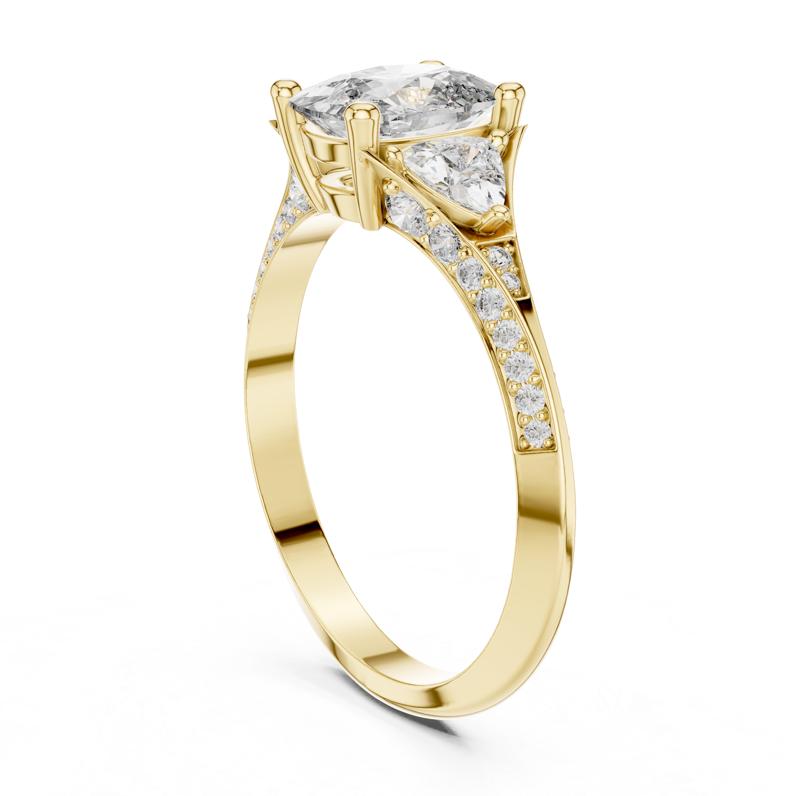 The Ottignies Ring - Cushion Cut Three-Stone Ring with Trillion Accents