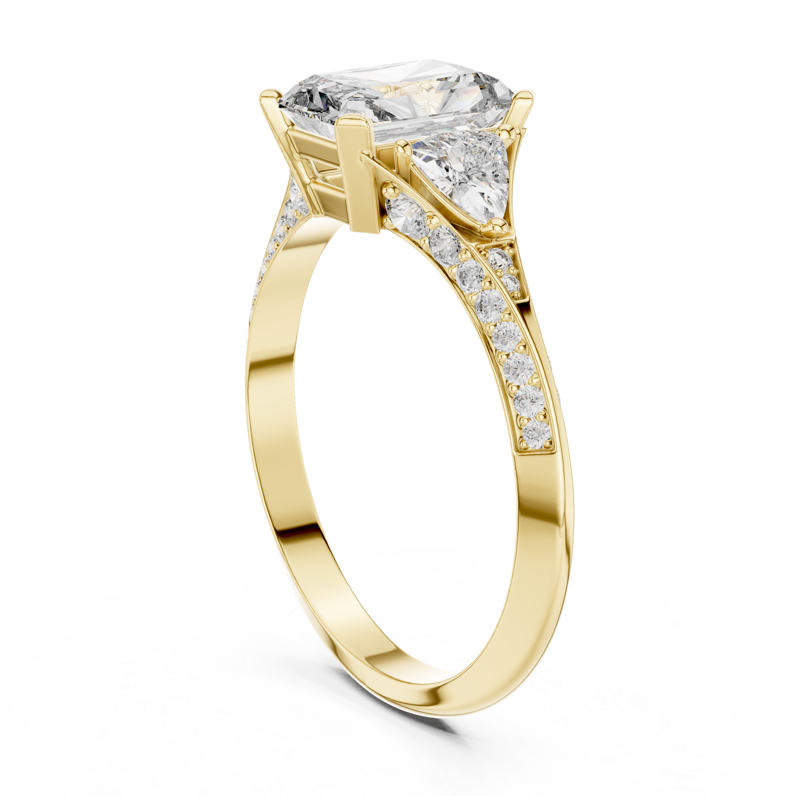 The Nazareth Ring - Radiant Cut Three-Stone Ring with Trillion Accents