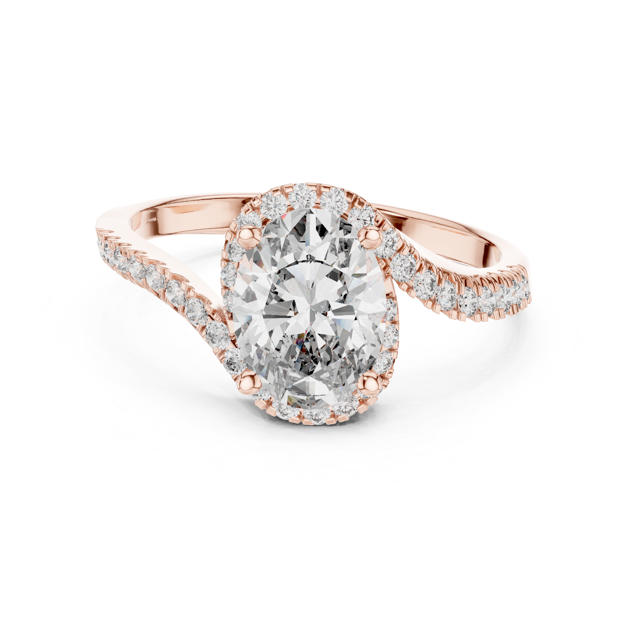 The Waregem Ring - Oval Halo with Twisted Pavé Band