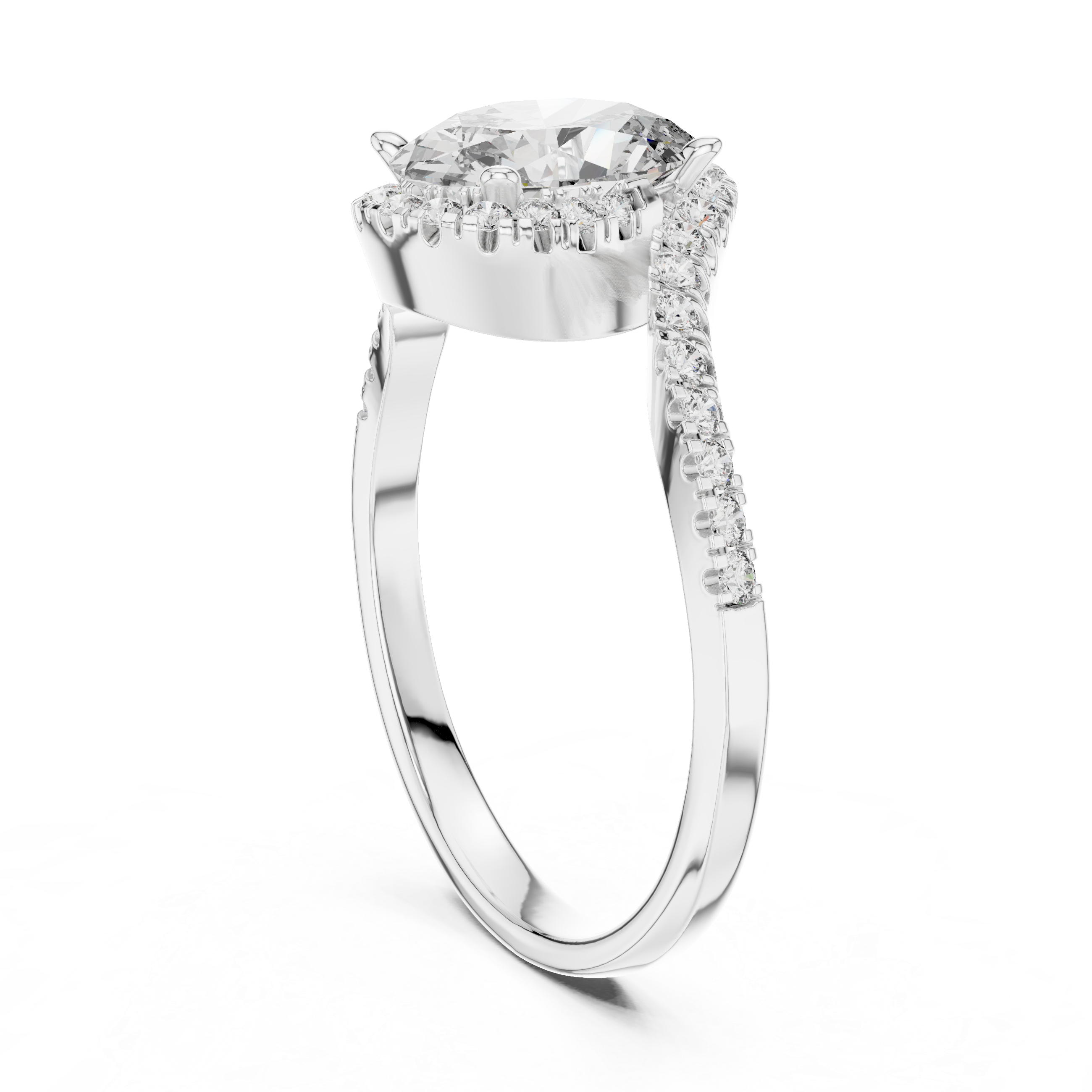 The Waregem Ring - Oval Halo with Twisted Pavé Band