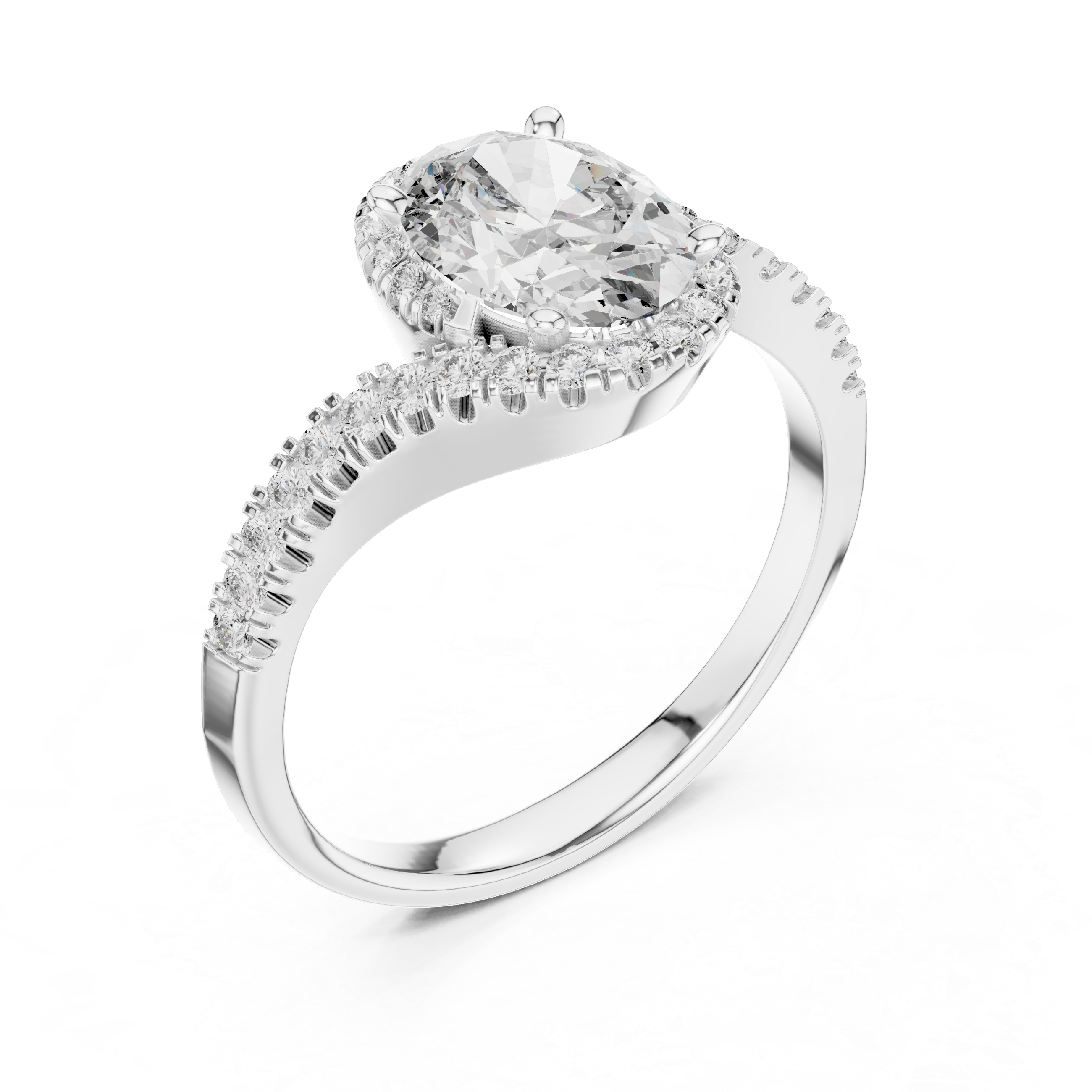 The Waregem Ring - Oval Halo with Twisted Pavé Band