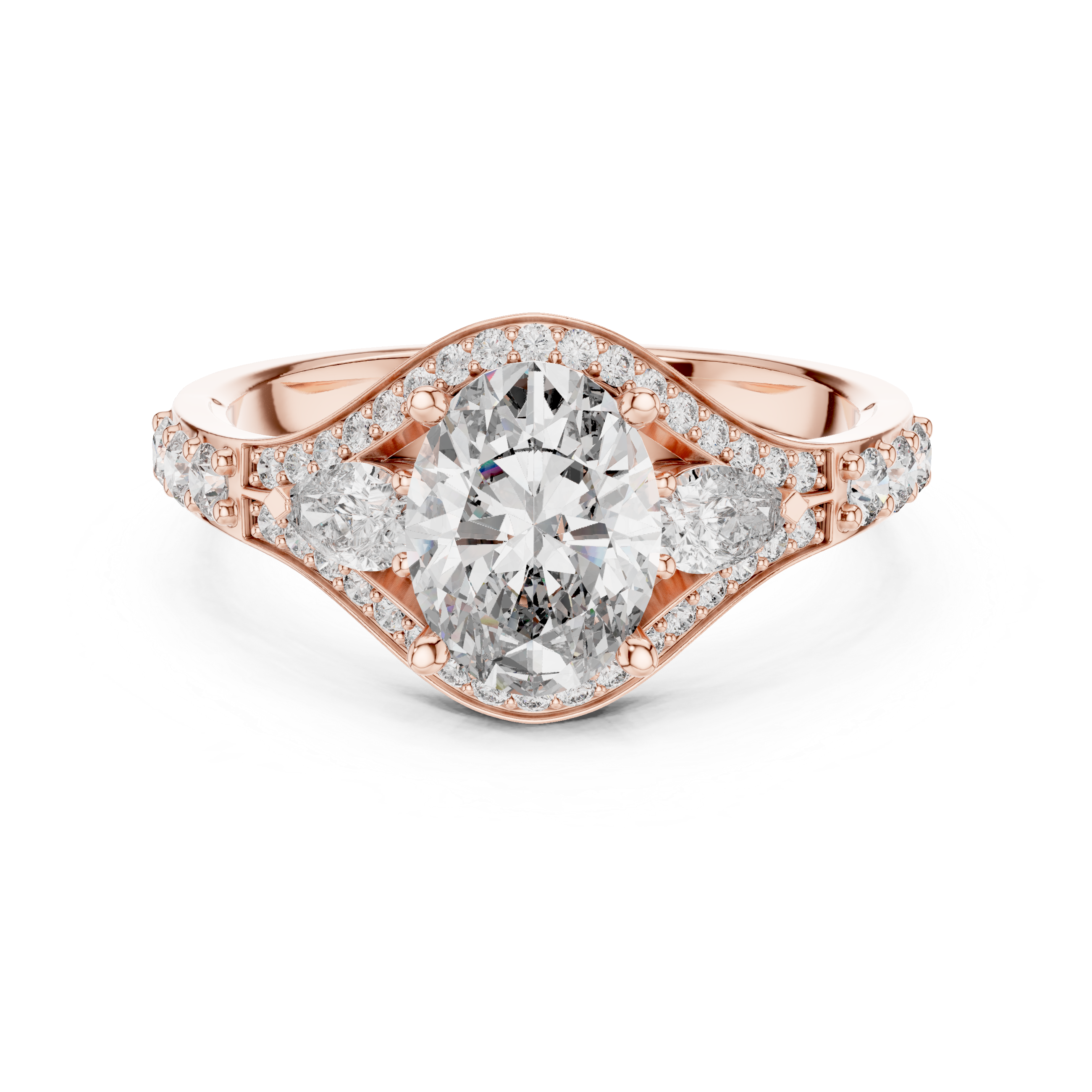 The Loppem Ring - Oval Three-Stone with Pear Accents & Split Shank