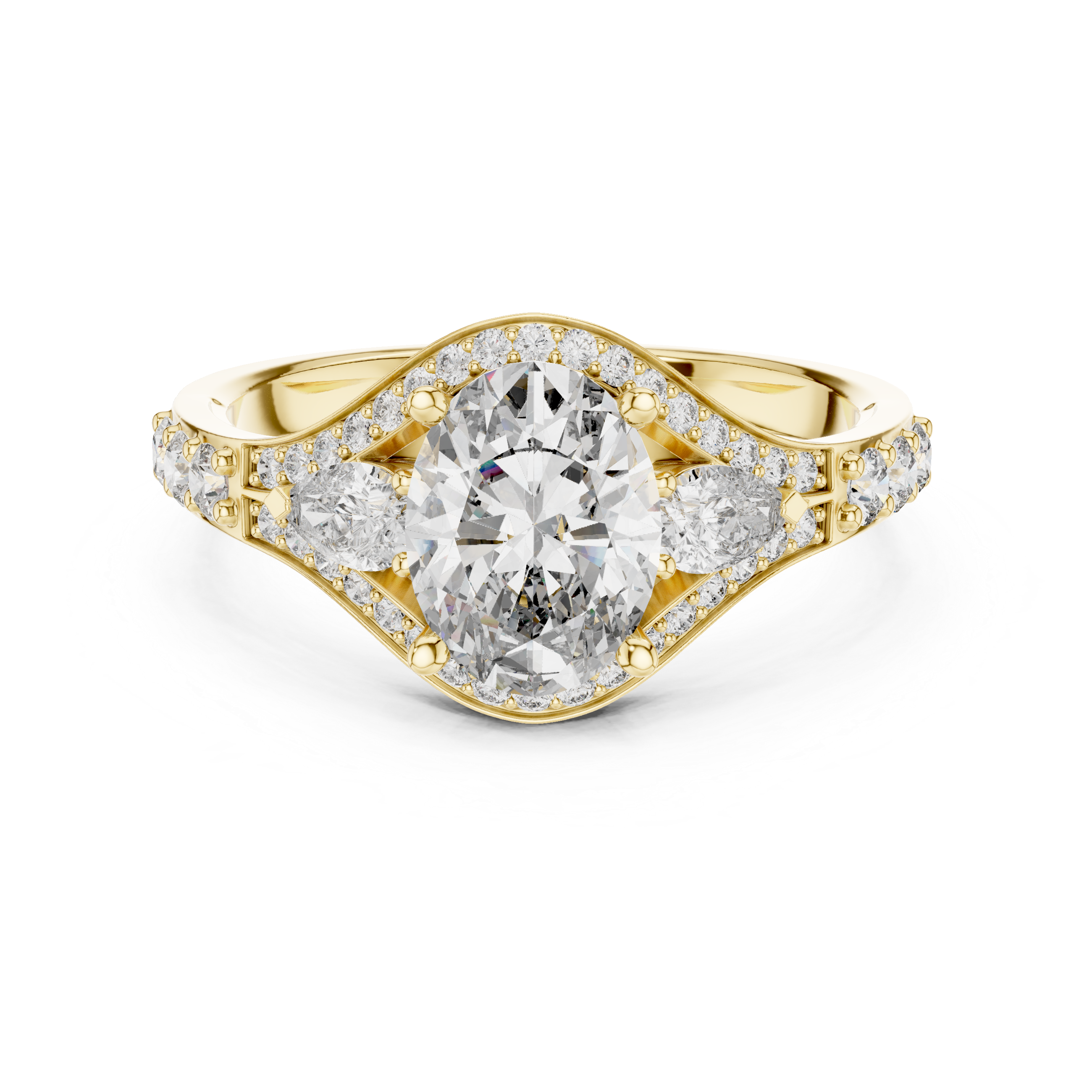 The Loppem Ring - Oval Three-Stone with Pear Accents & Split Shank