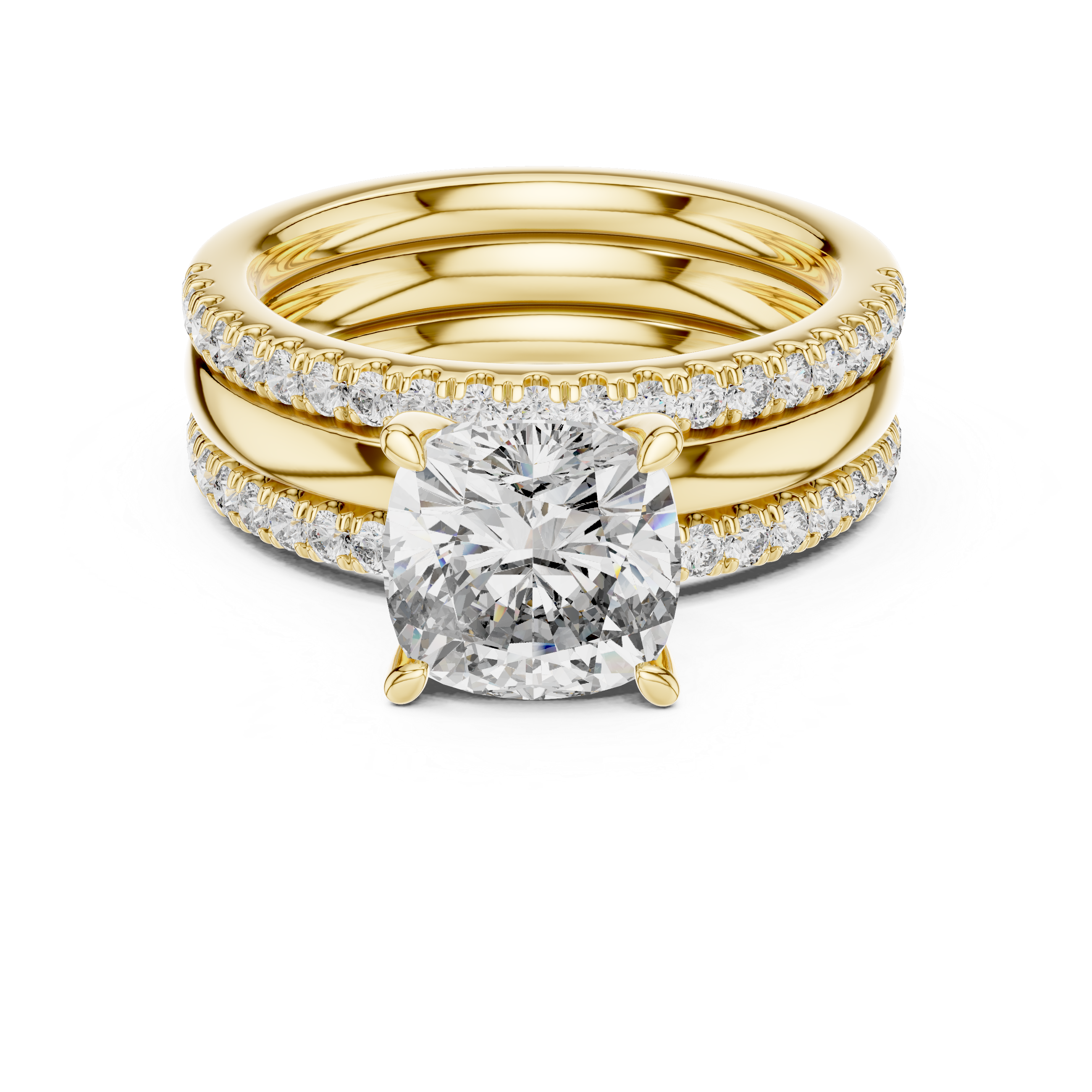 The Veere Ring - Cushion Cut Triple-Row Bridal Set
