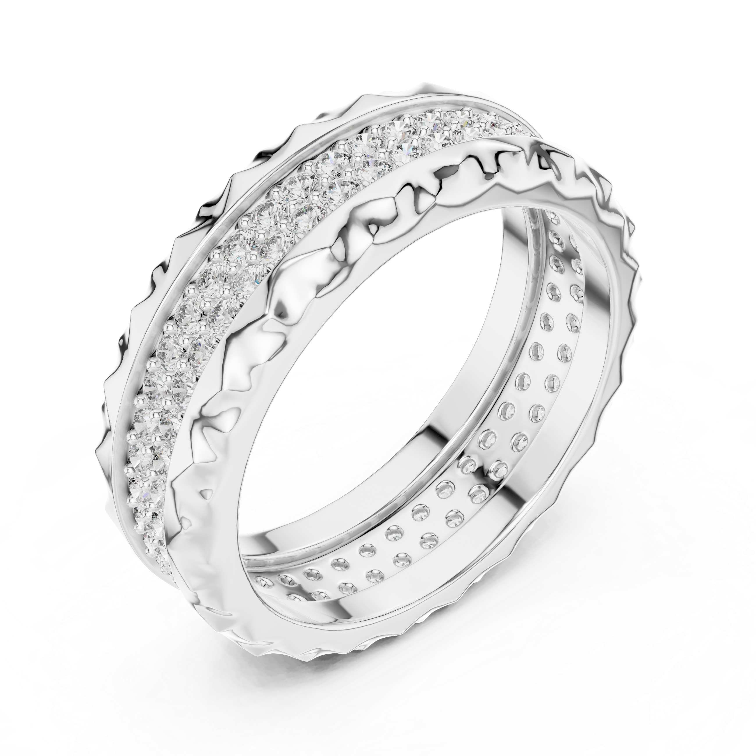 The Arlon Ring - Double Row Pyramid Texture Wide Band