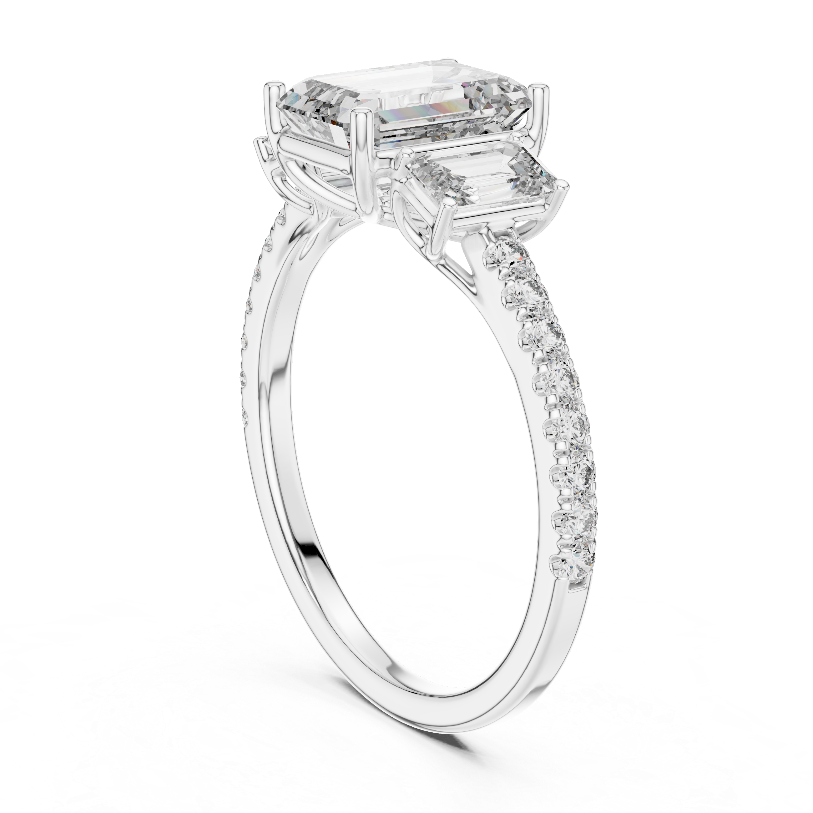 The Sigtuna Ring - Emerald Cut Three-Stone Pavé Engagement Ring