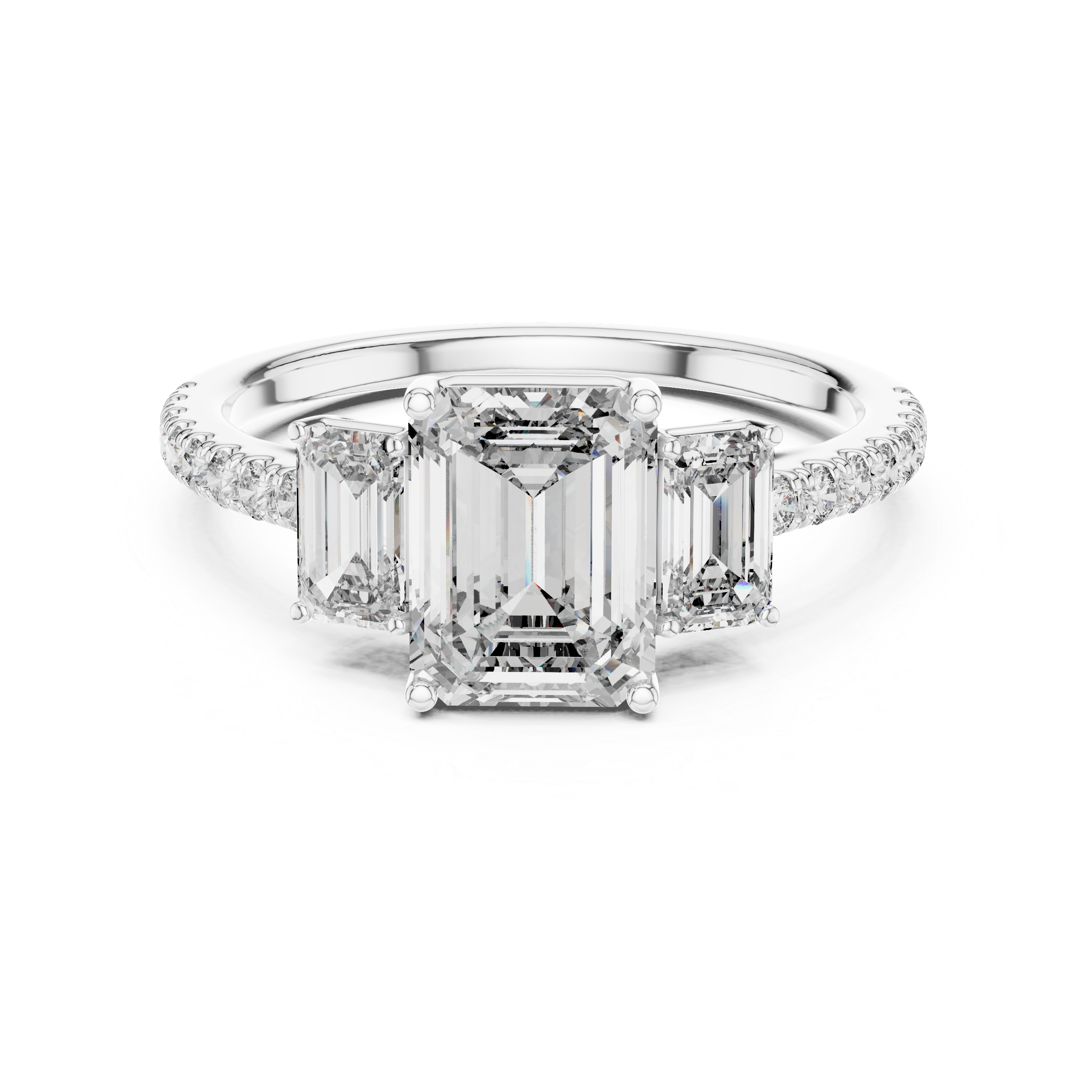 The Sigtuna Ring - Emerald Cut Three-Stone Pavé Engagement Ring