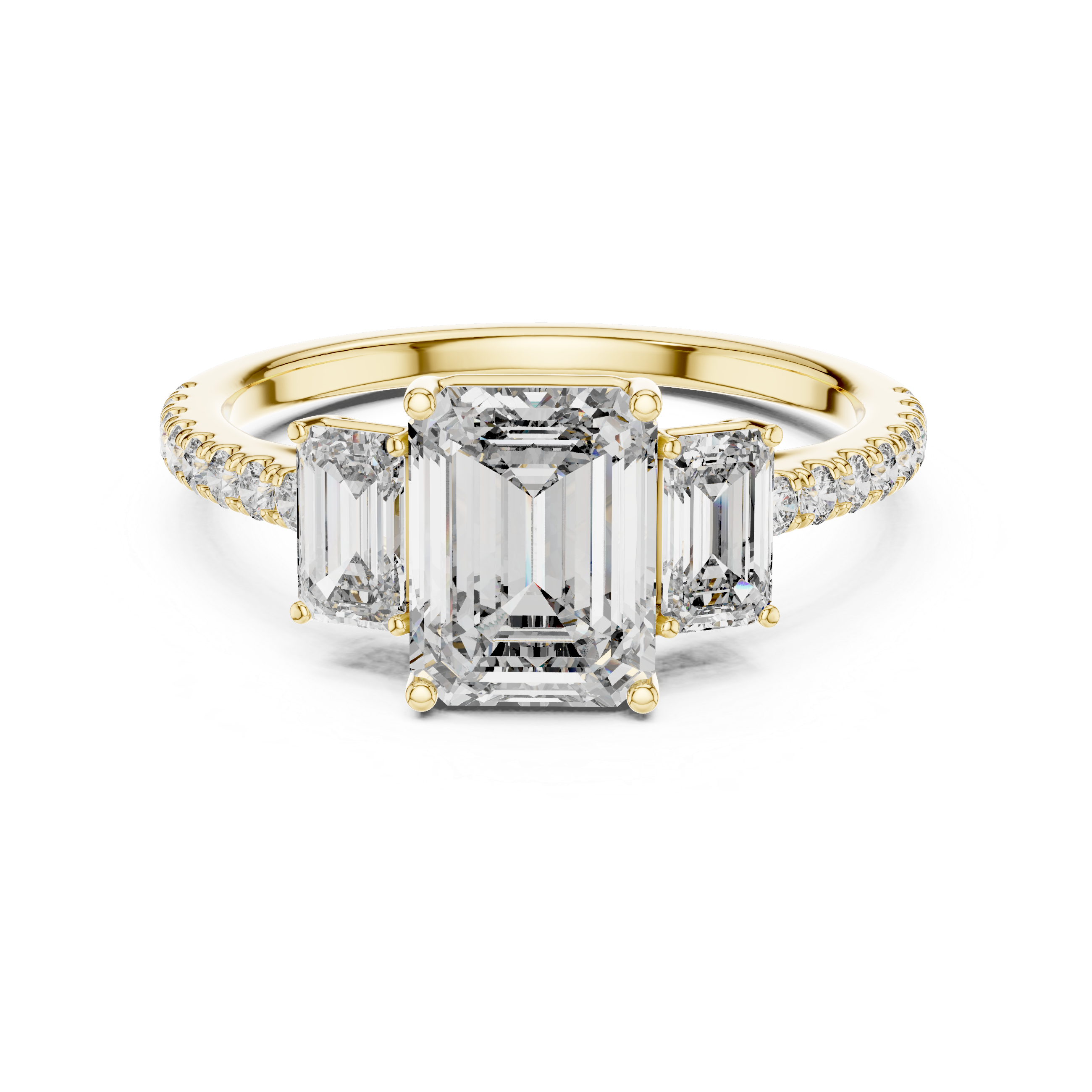 The Sigtuna Ring - Emerald Cut Three-Stone Pavé Engagement Ring