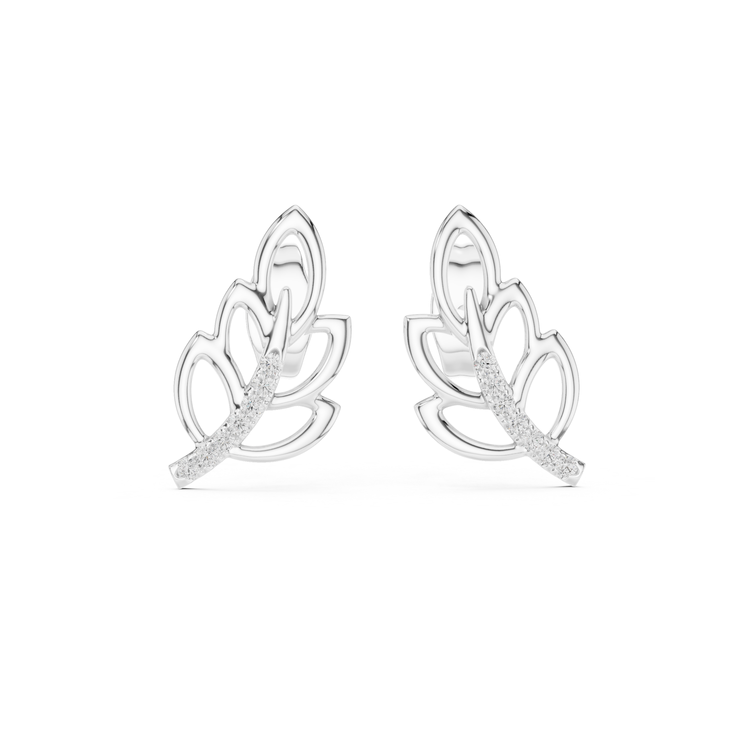 The Galway Earrings - Diamond Pave Leaf Studs