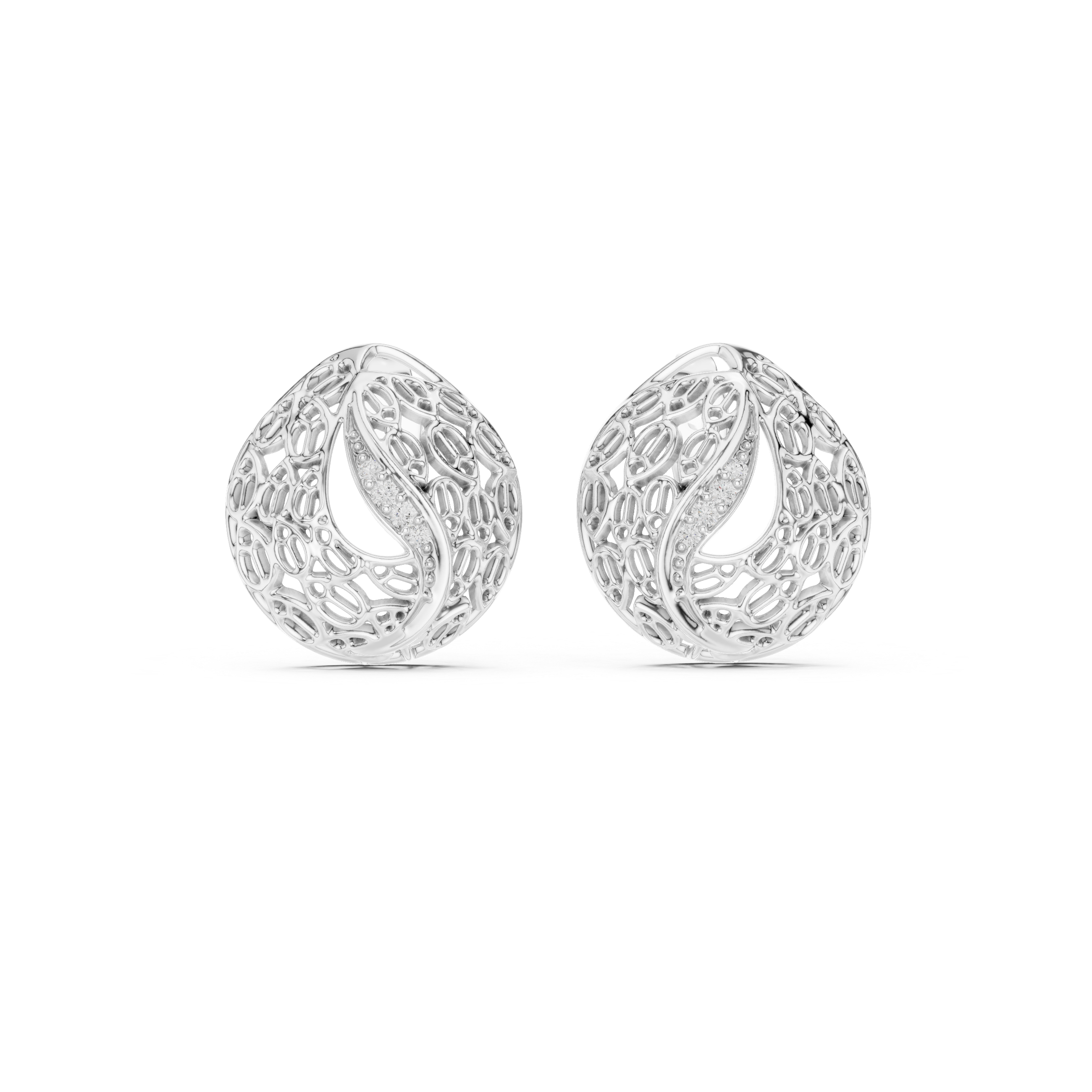 The Geilo Earrings - Diamond Openwork Dome Studs