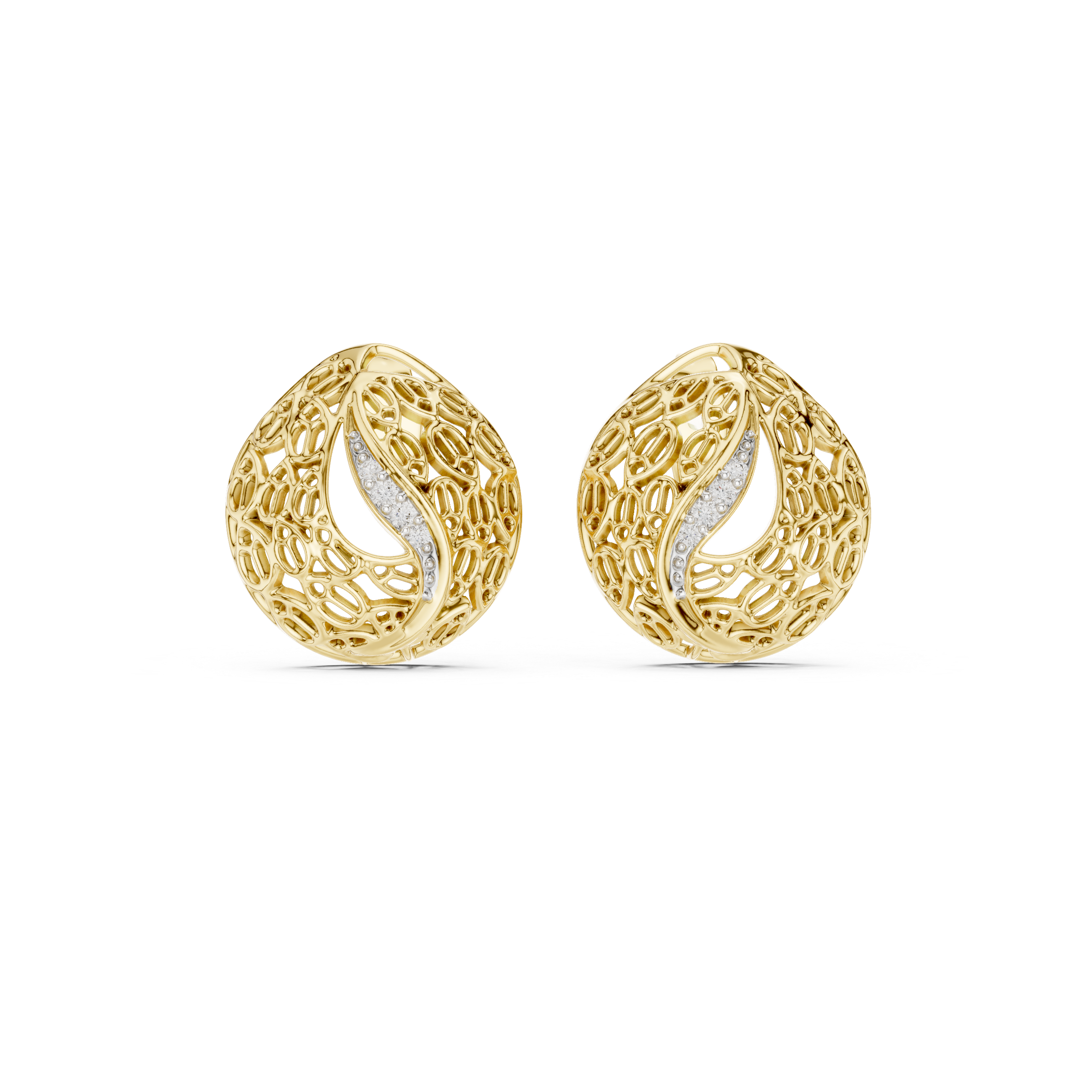 The Geilo Earrings - Diamond Openwork Dome Studs