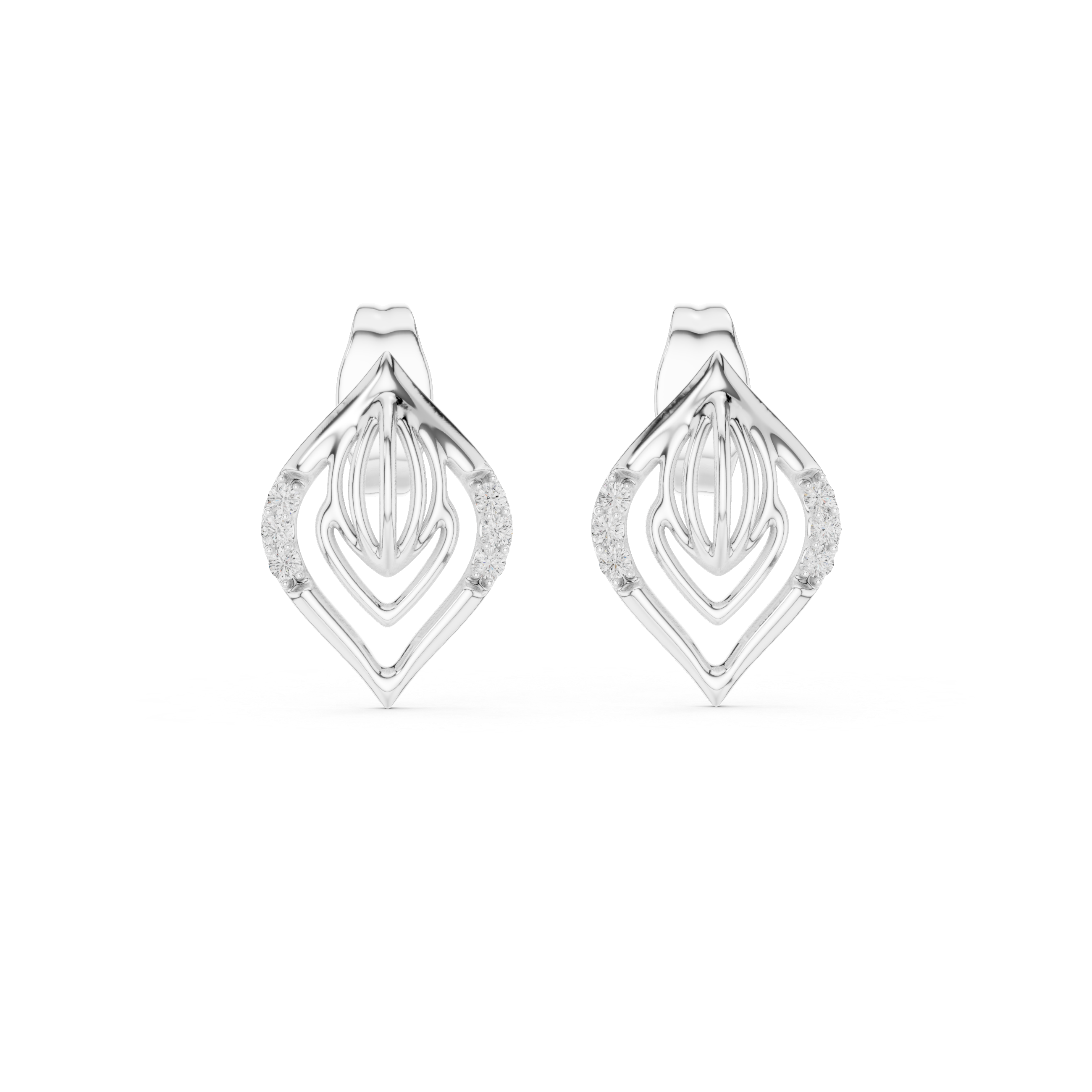 The Asker Earrings - Sculptural Diamond Leaf Studs