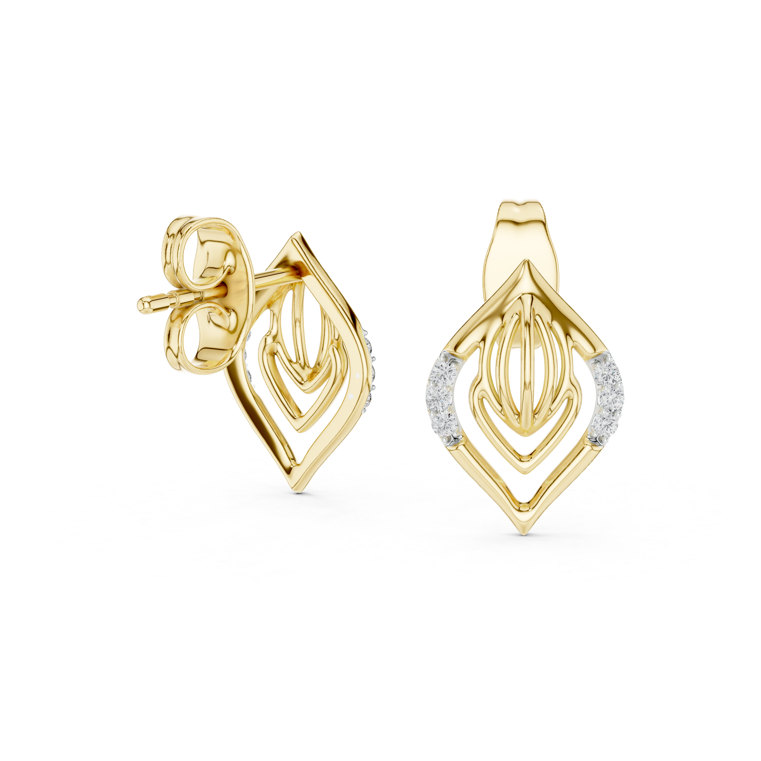The Asker Earrings - Sculptural Diamond Leaf Studs