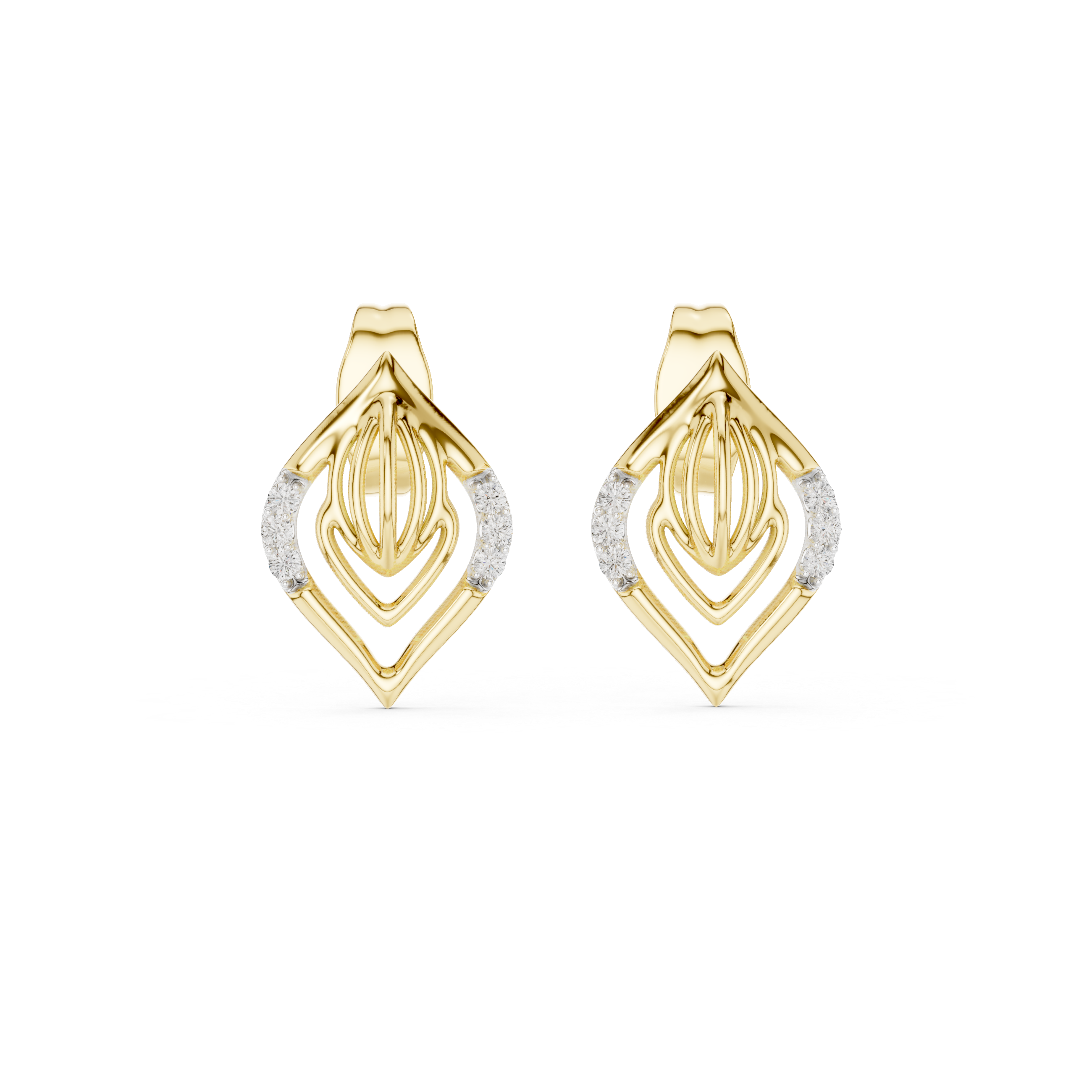 The Asker Earrings - Sculptural Diamond Leaf Studs