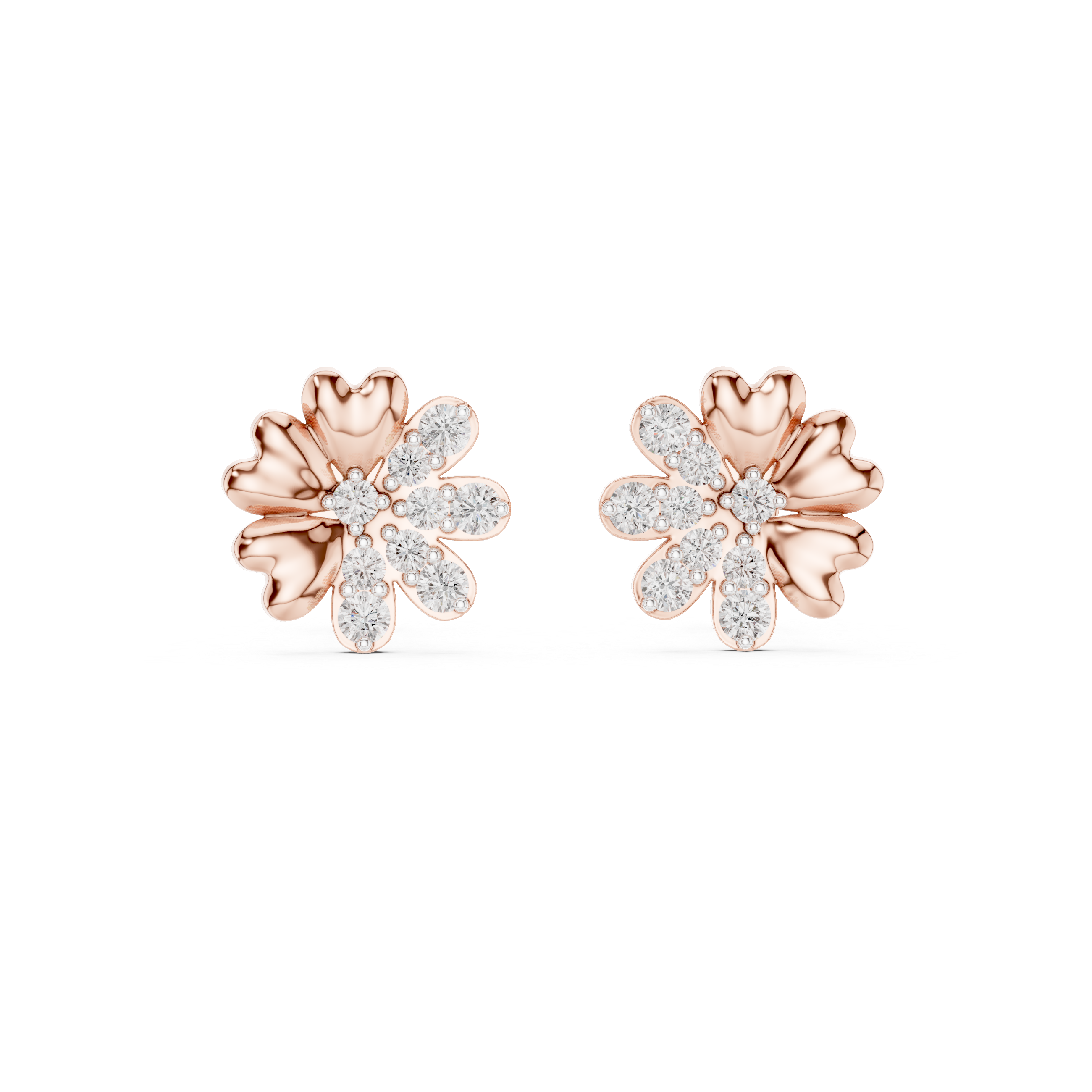 The Ruggell Earrings - Diamond Heart Petal Flower Studs