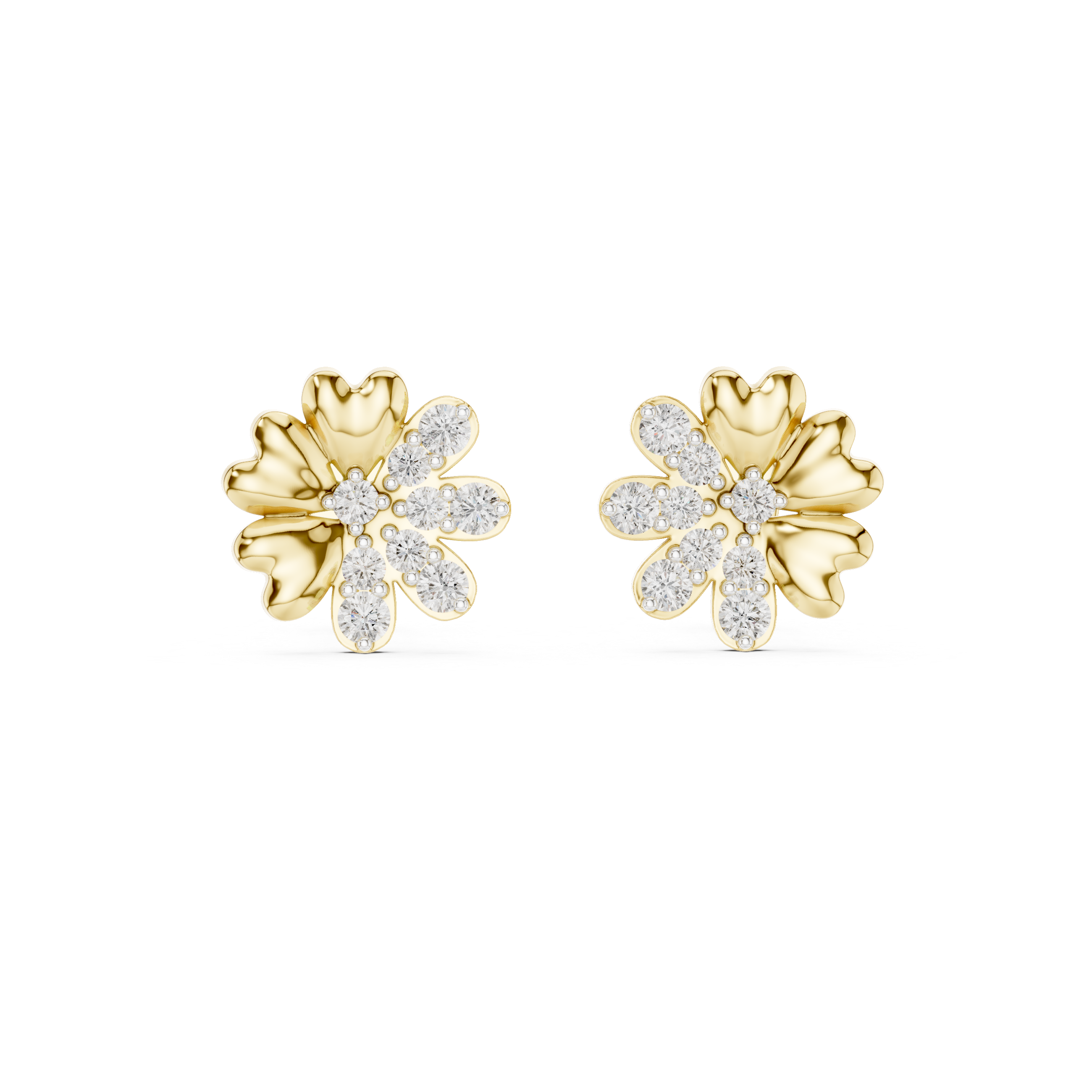 The Ruggell Earrings - Diamond Heart Petal Flower Studs