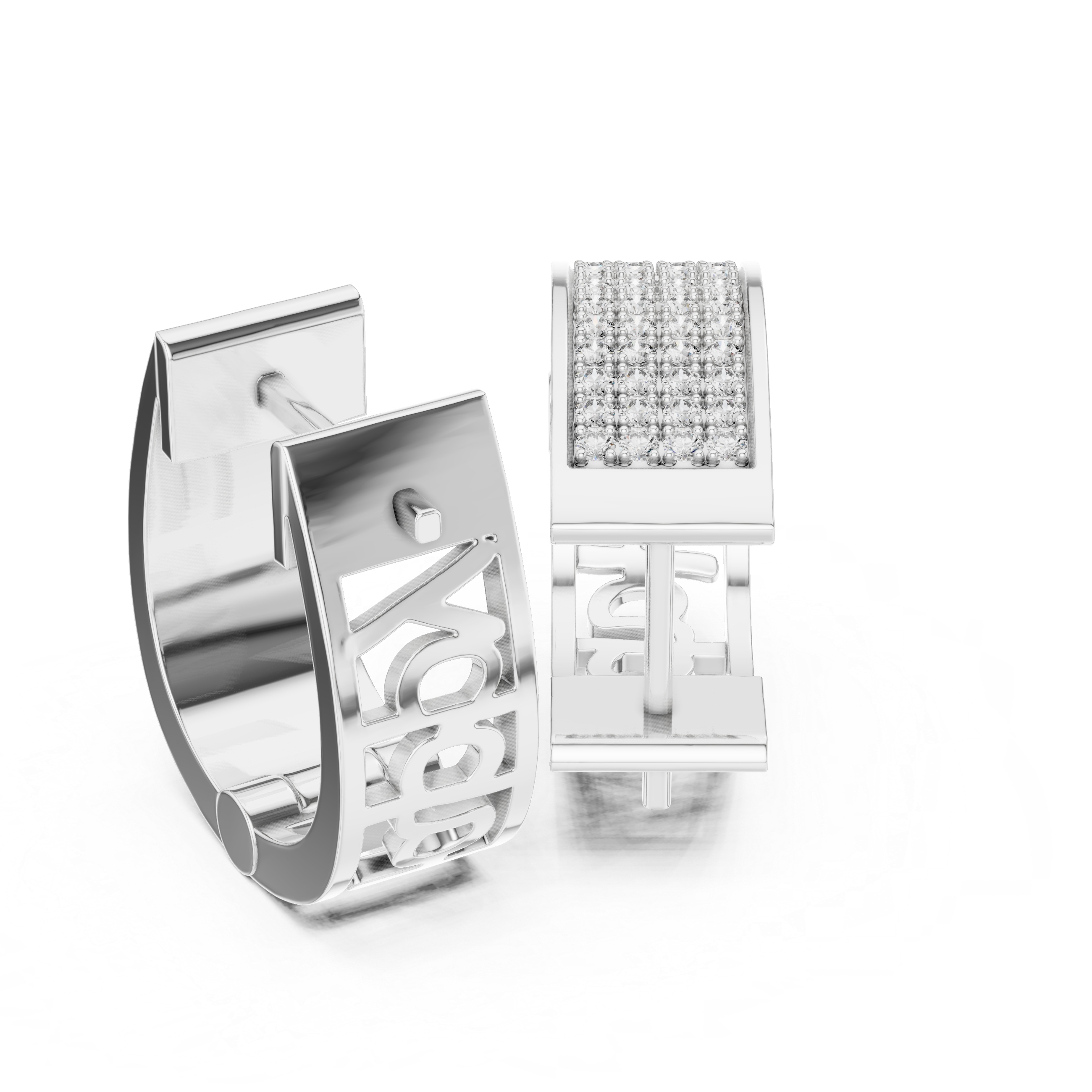 The Lucca Earrings – Wide Pavé Diamond "Happy" Motif Hoops