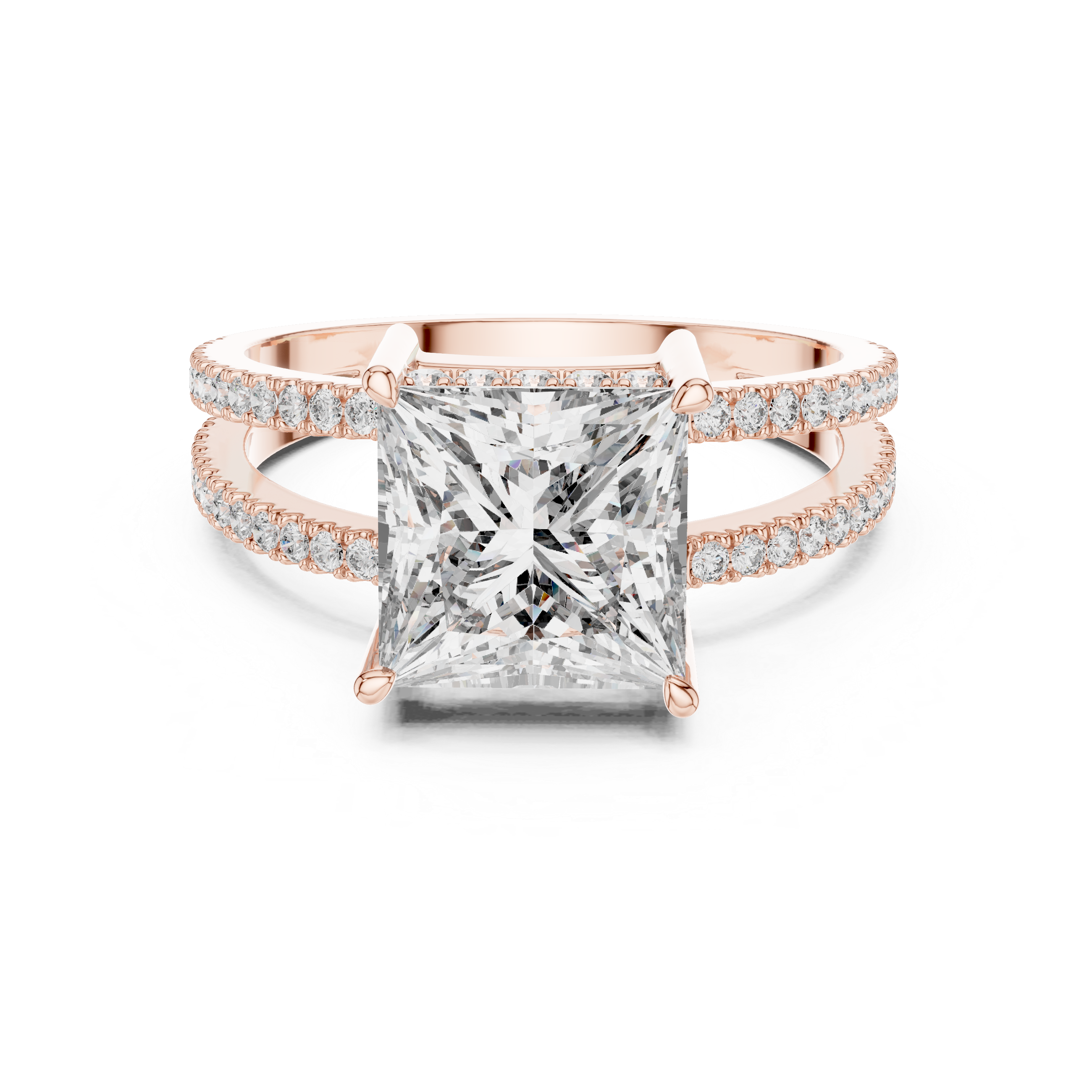 The Lier Ring - Princess Cut Split Shank Hidden Halo Engagement Ring