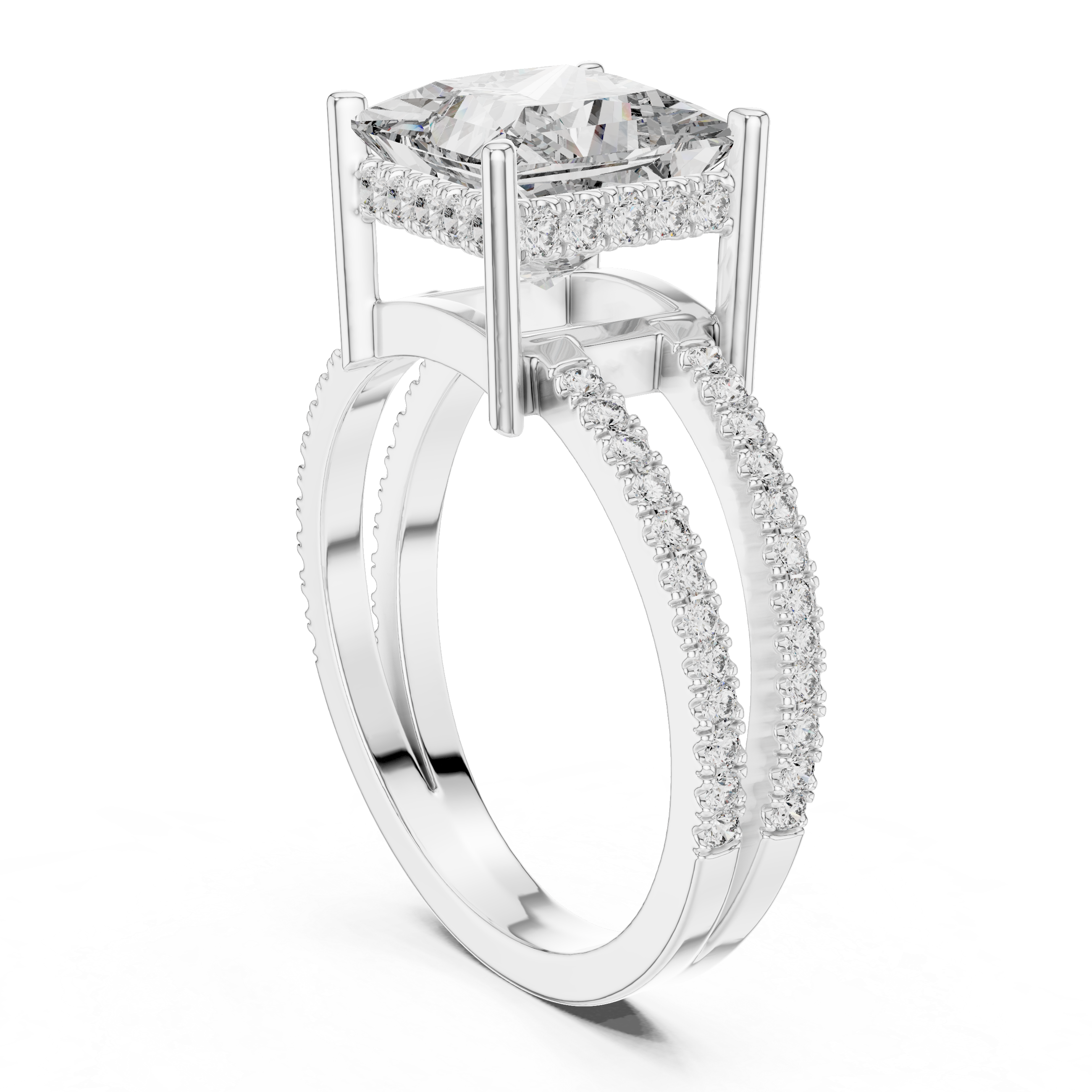 The Lier Ring - Princess Cut Split Shank Hidden Halo Engagement Ring