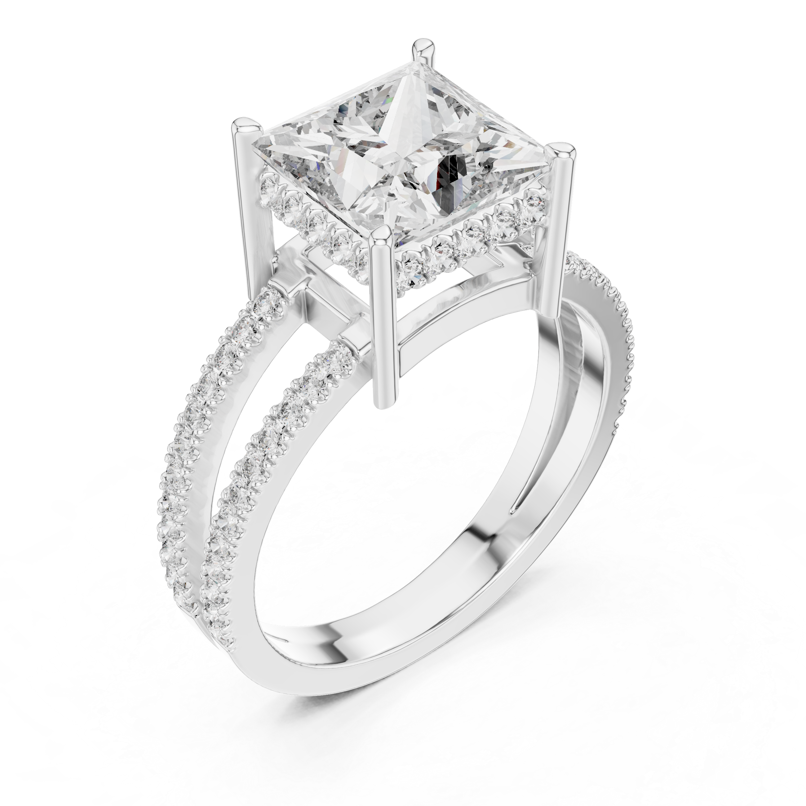 The Lier Ring - Princess Cut Split Shank Hidden Halo Engagement Ring