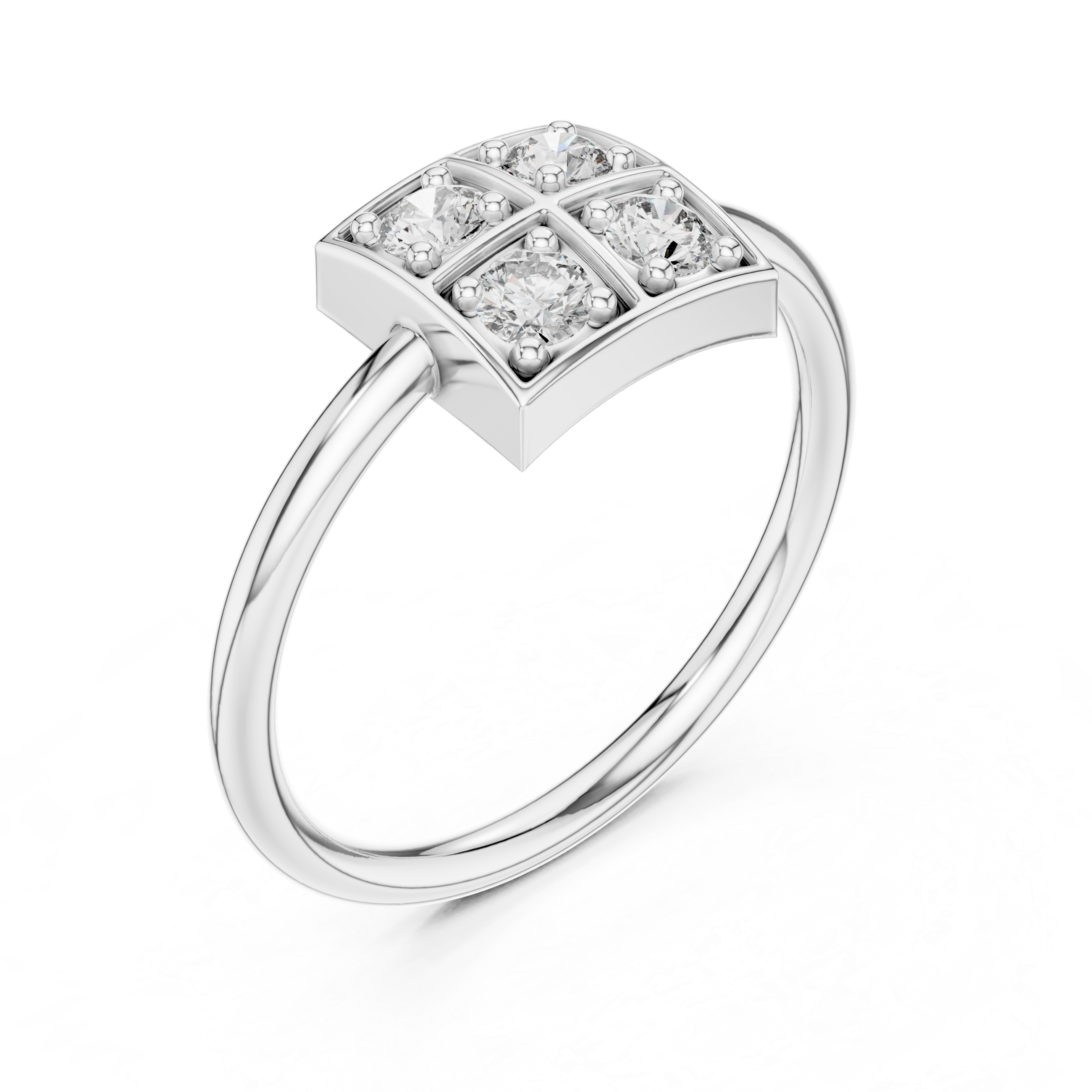 The Ventspils Ring - Round Cut Quad Cluster Geometric Ring