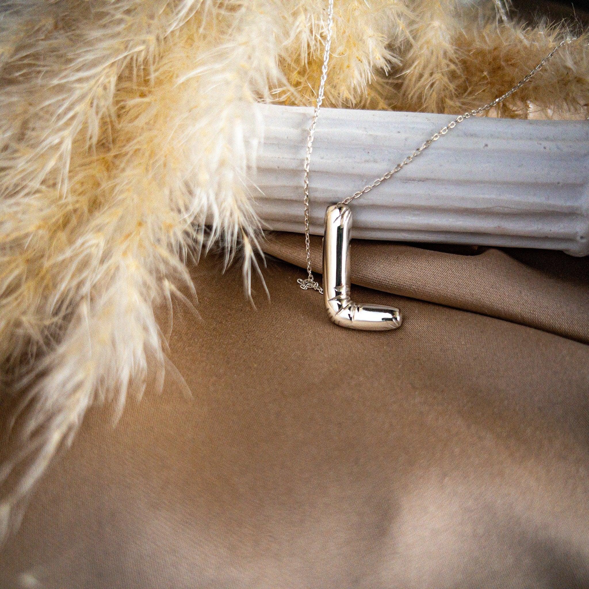 Silver Initial Necklace, Balloon Letter Jewelry