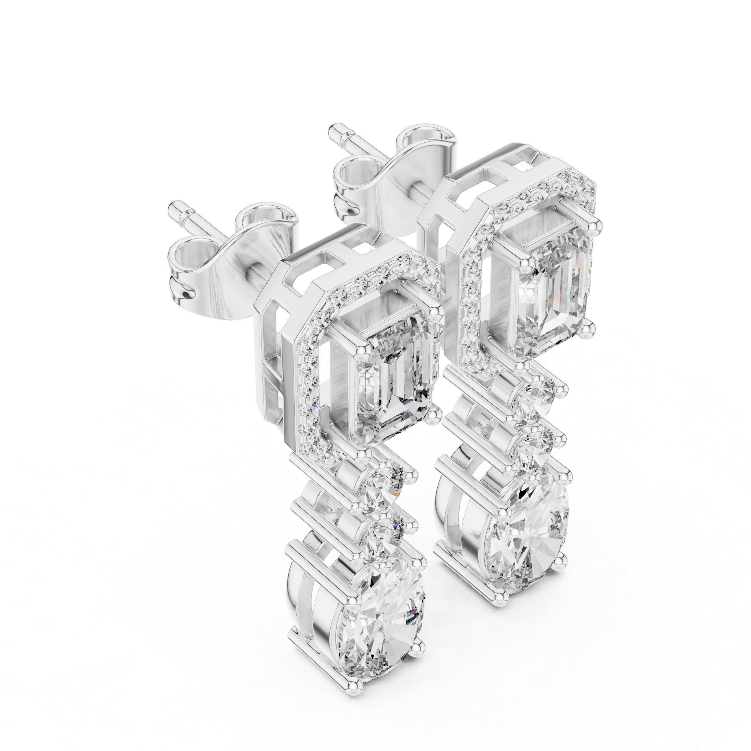 The Chichester Earrings – Mixed Shape Halo Drop Diamond Earrings