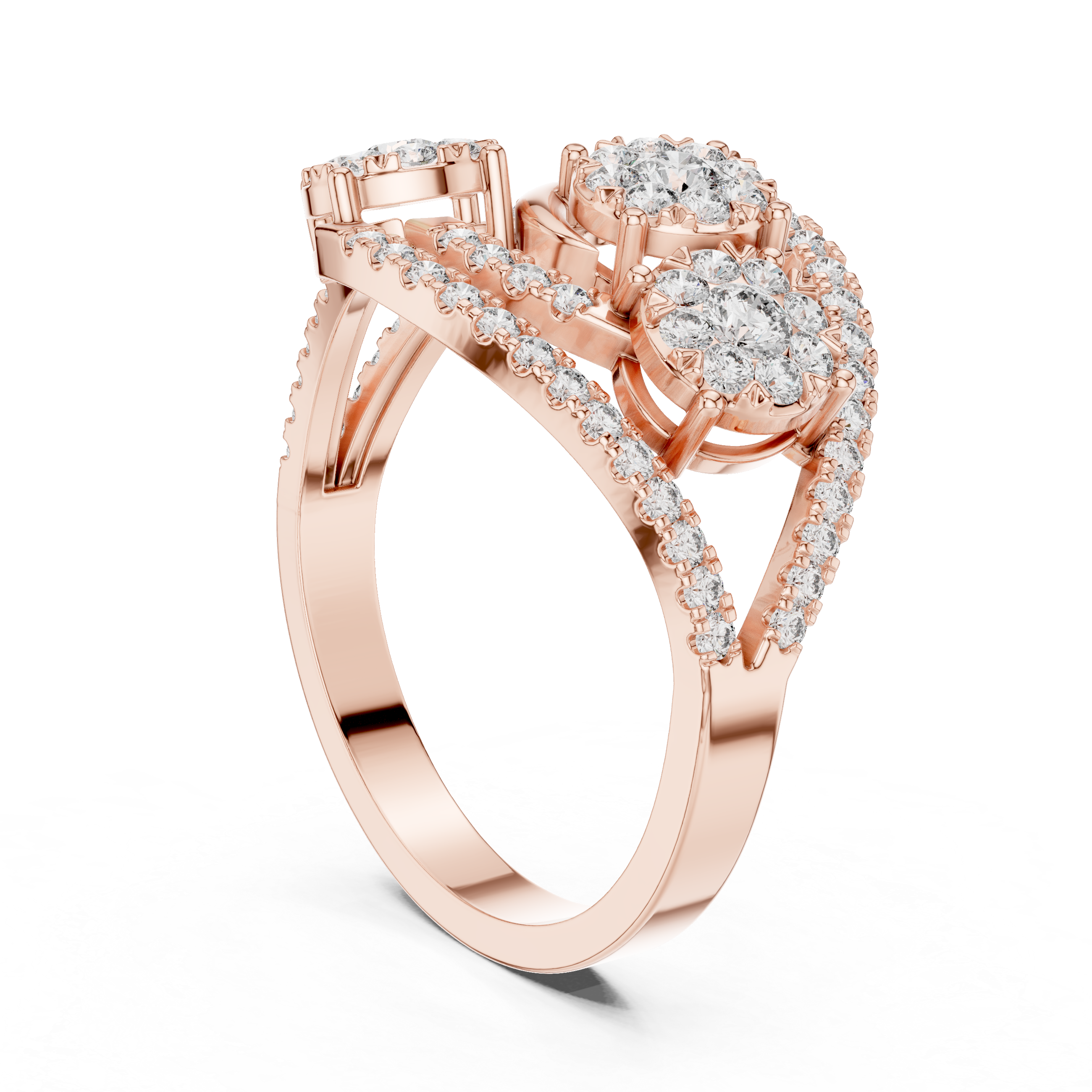 The Cancale Ring - Triple Floral Cluster Ring with Swirling Pavé Bands