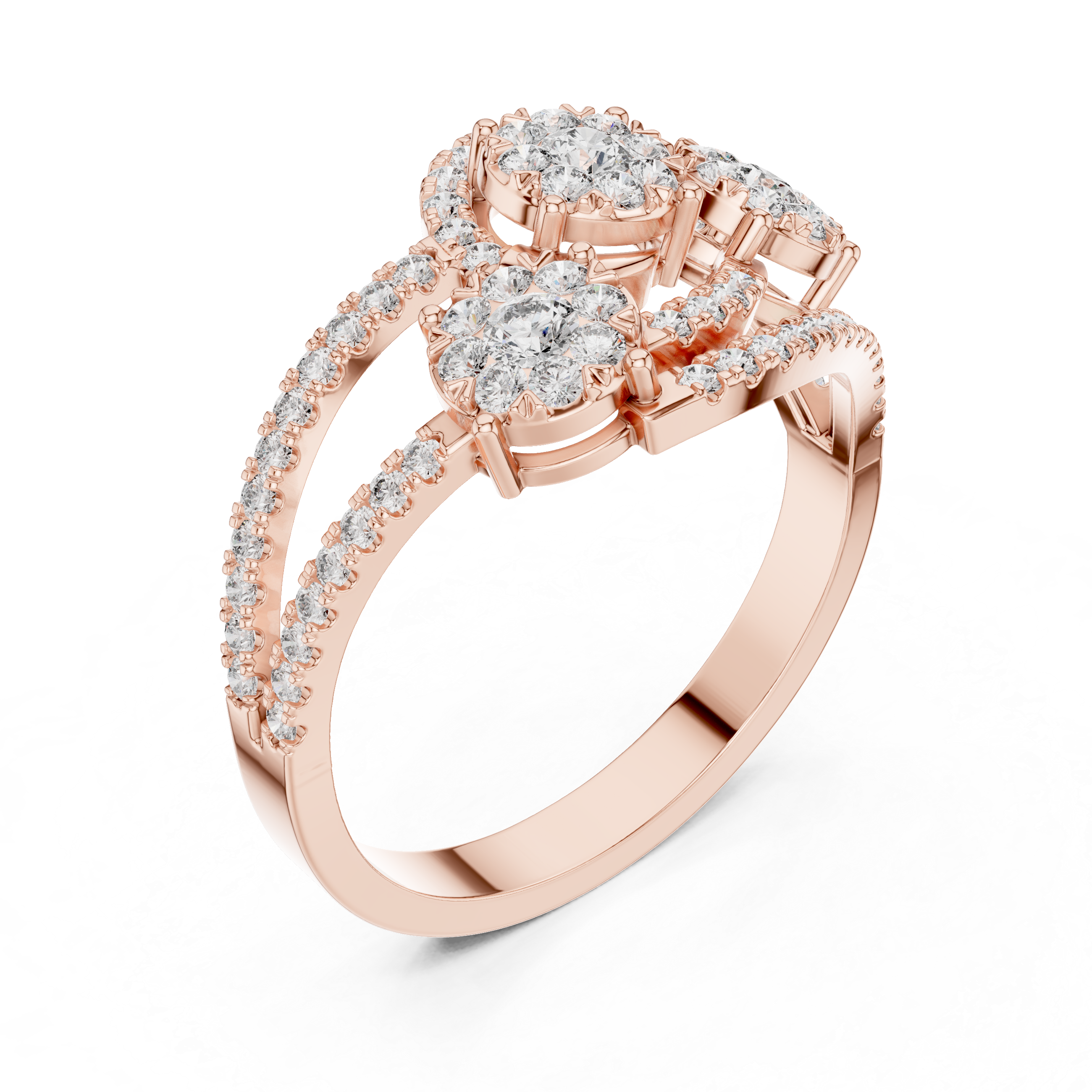 The Cancale Ring - Triple Floral Cluster Ring with Swirling Pavé Bands