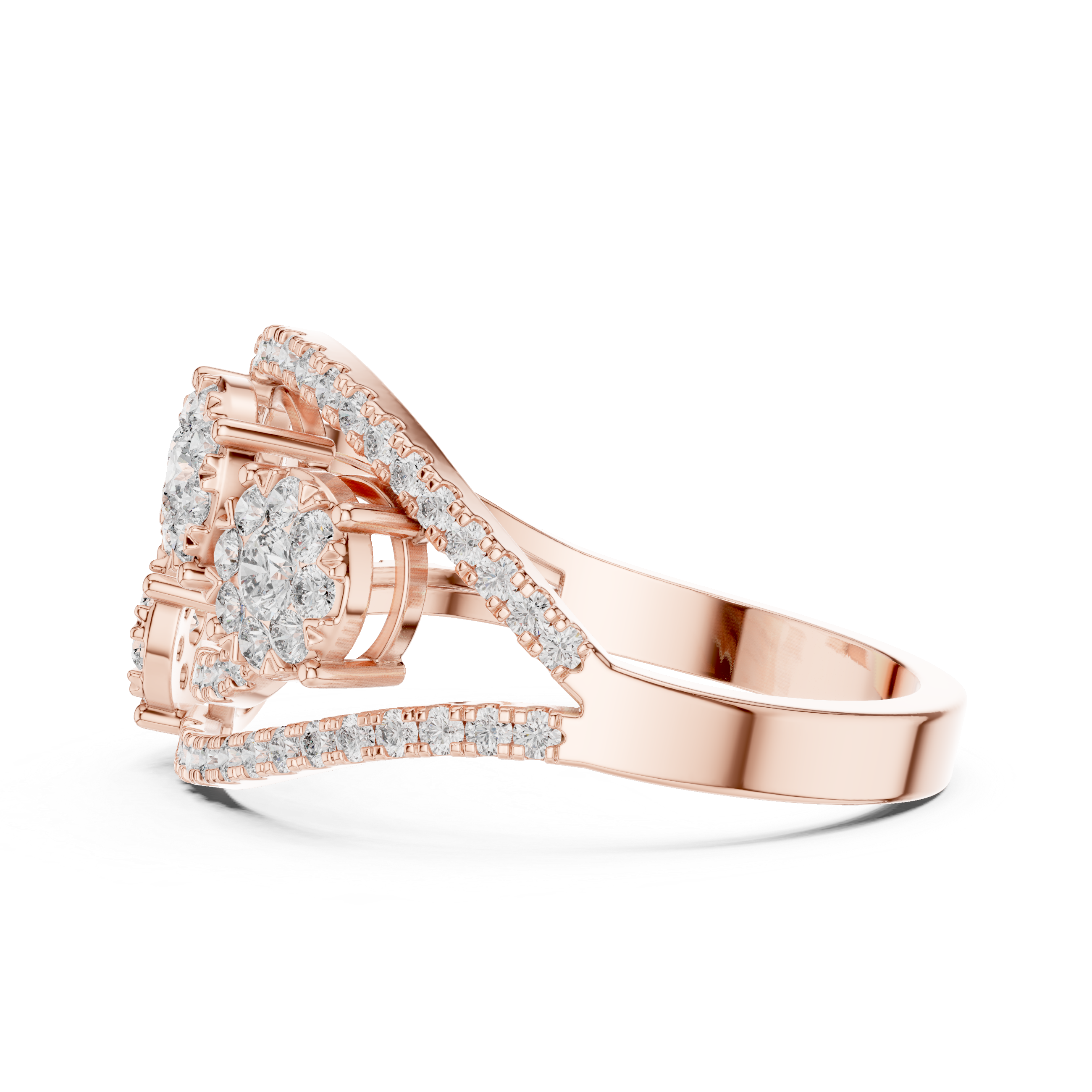 The Cancale Ring - Triple Floral Cluster Ring with Swirling Pavé Bands