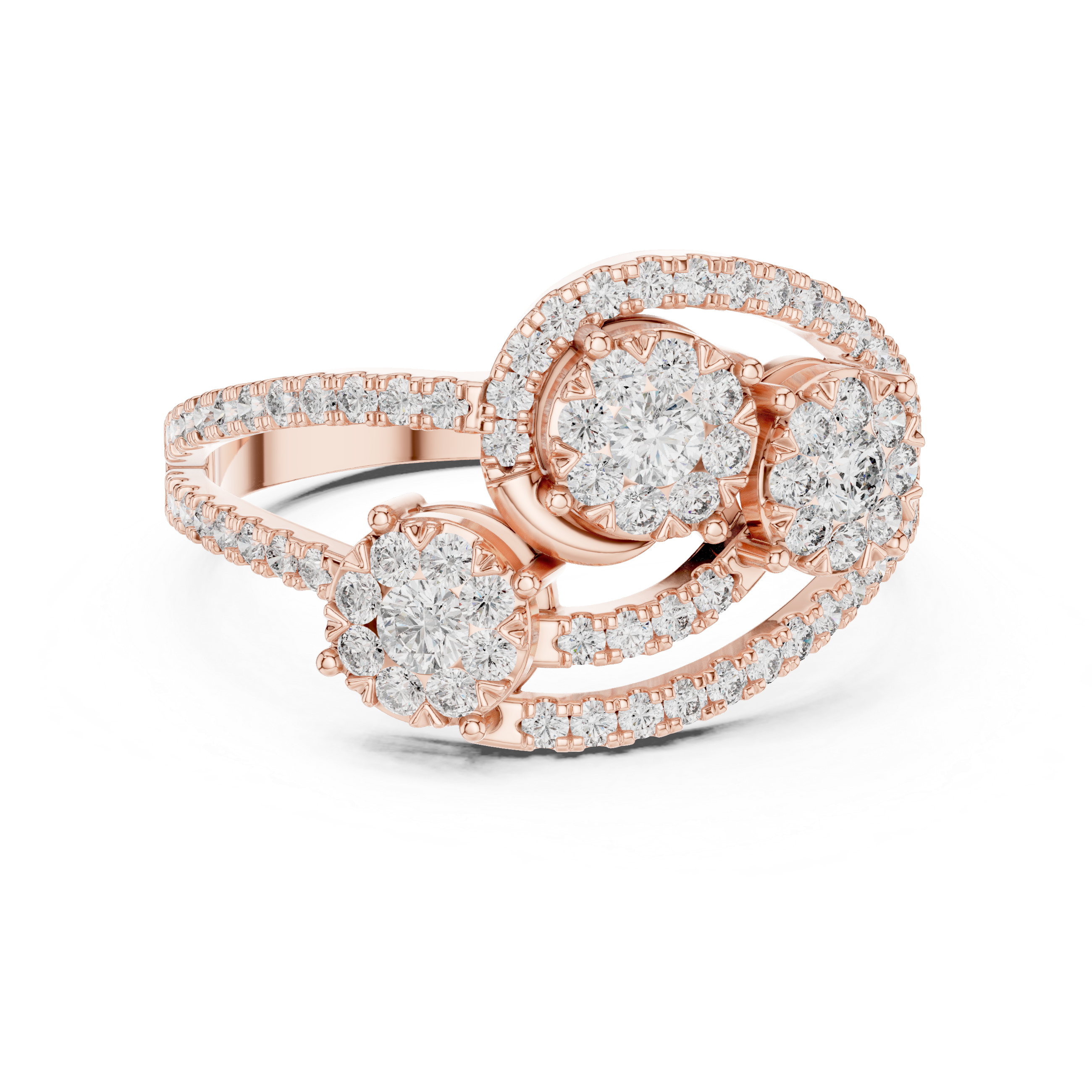 The Cancale Ring - Triple Floral Cluster Ring with Swirling Pavé Bands