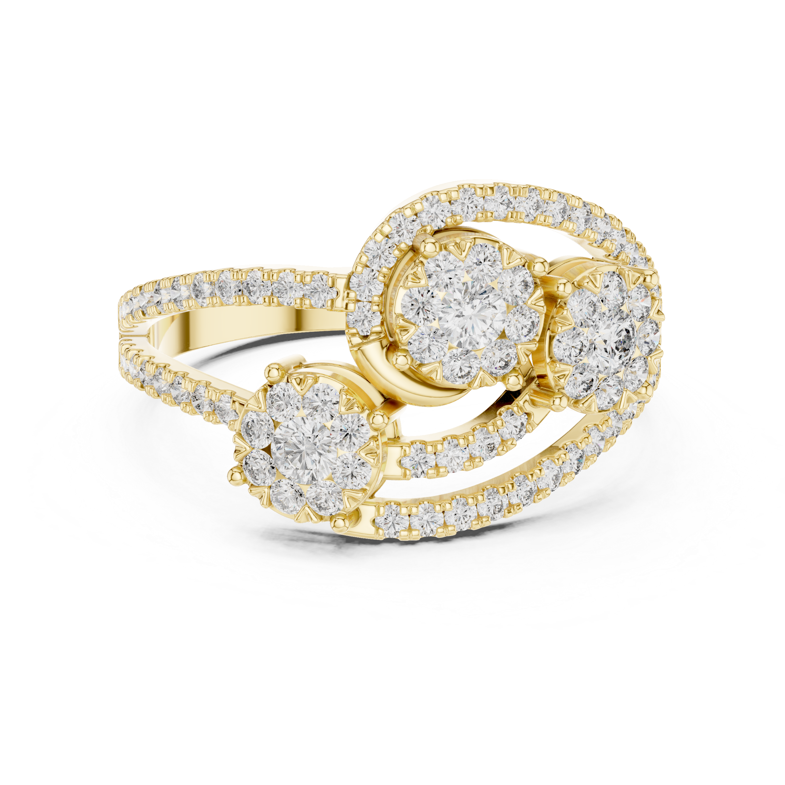 The Cancale Ring - Triple Floral Cluster Ring with Swirling Pavé Bands