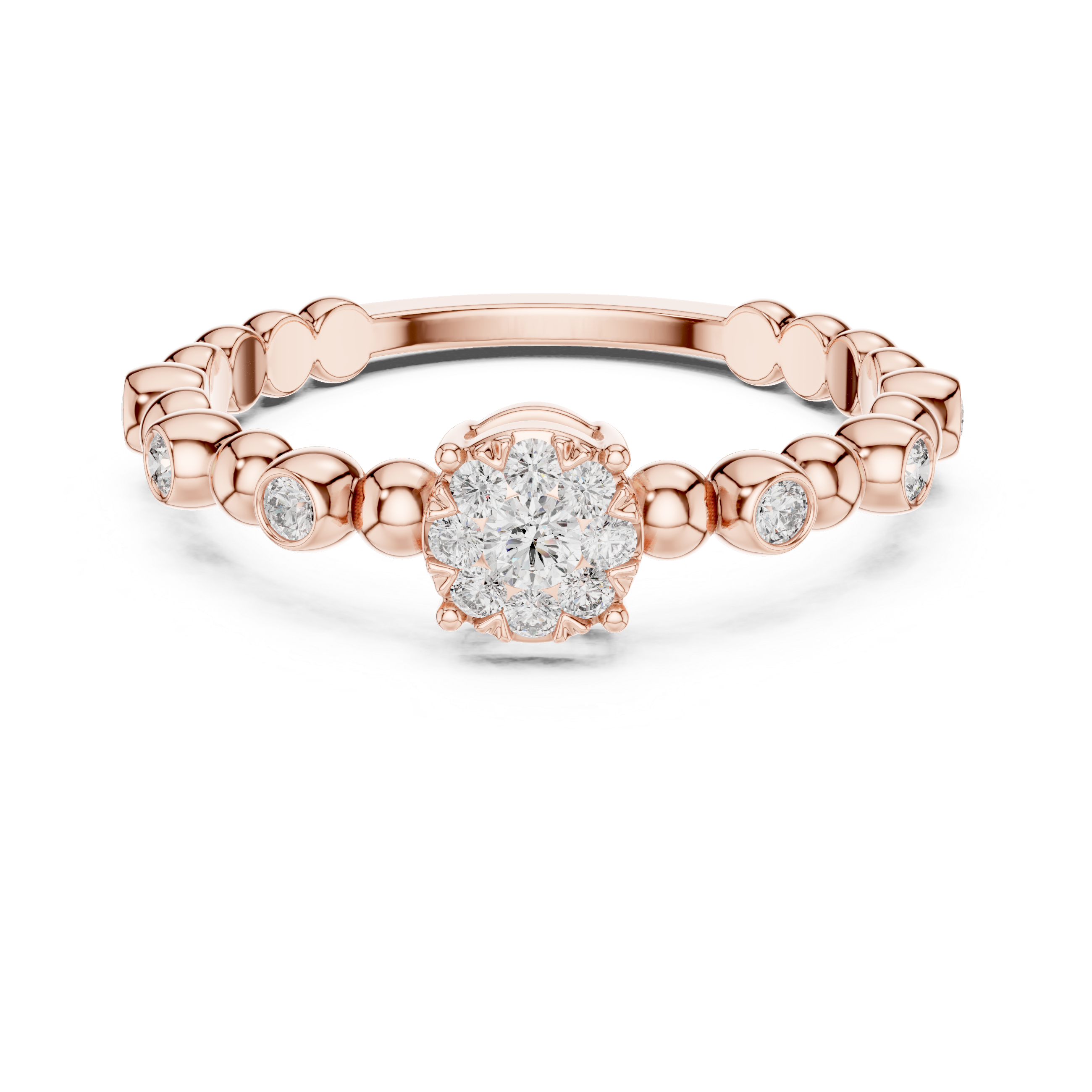 The Honfleur Ring - Floral Cluster Diamond Ring on Beaded Bubble Band