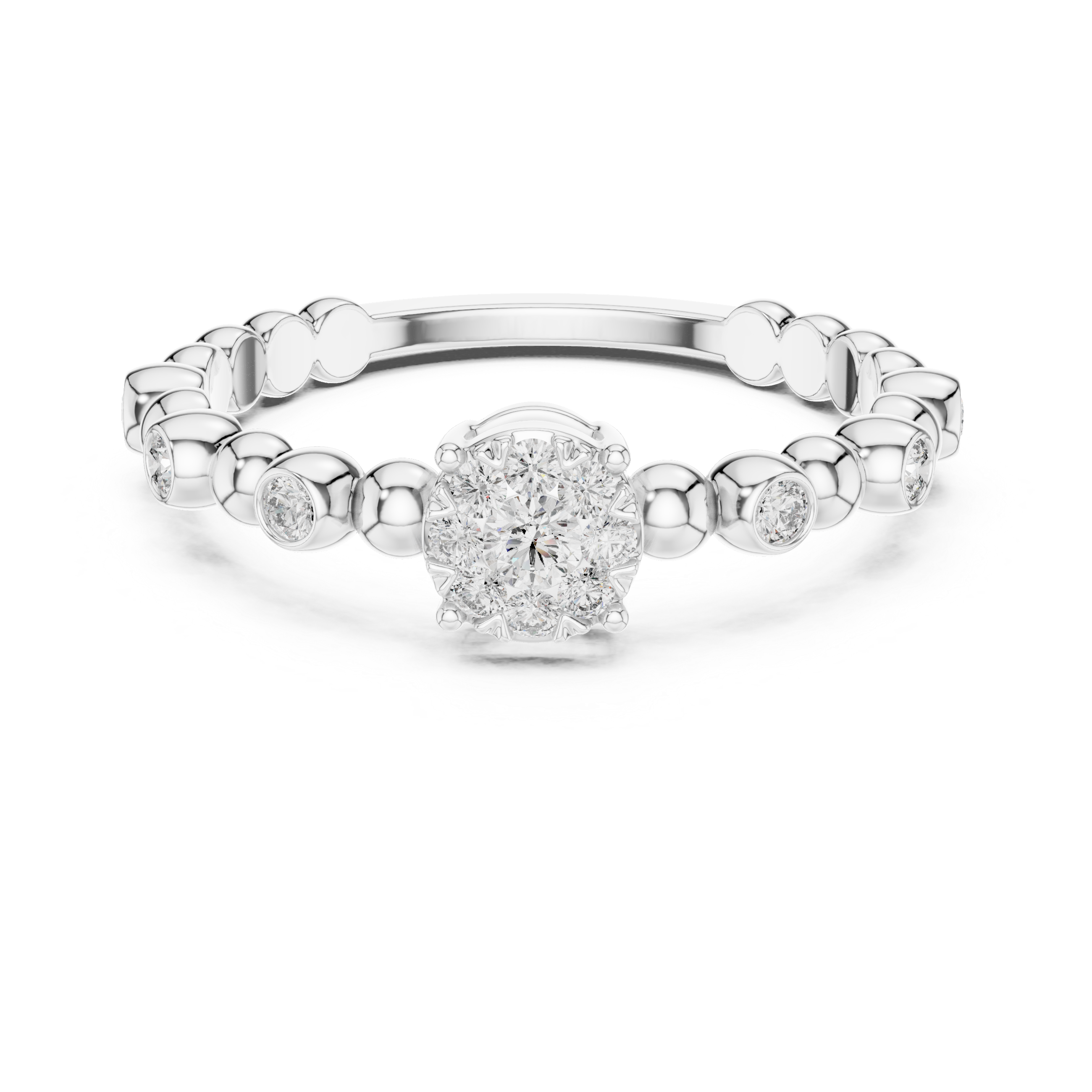 The Honfleur Ring - Floral Cluster Diamond Ring on Beaded Bubble Band