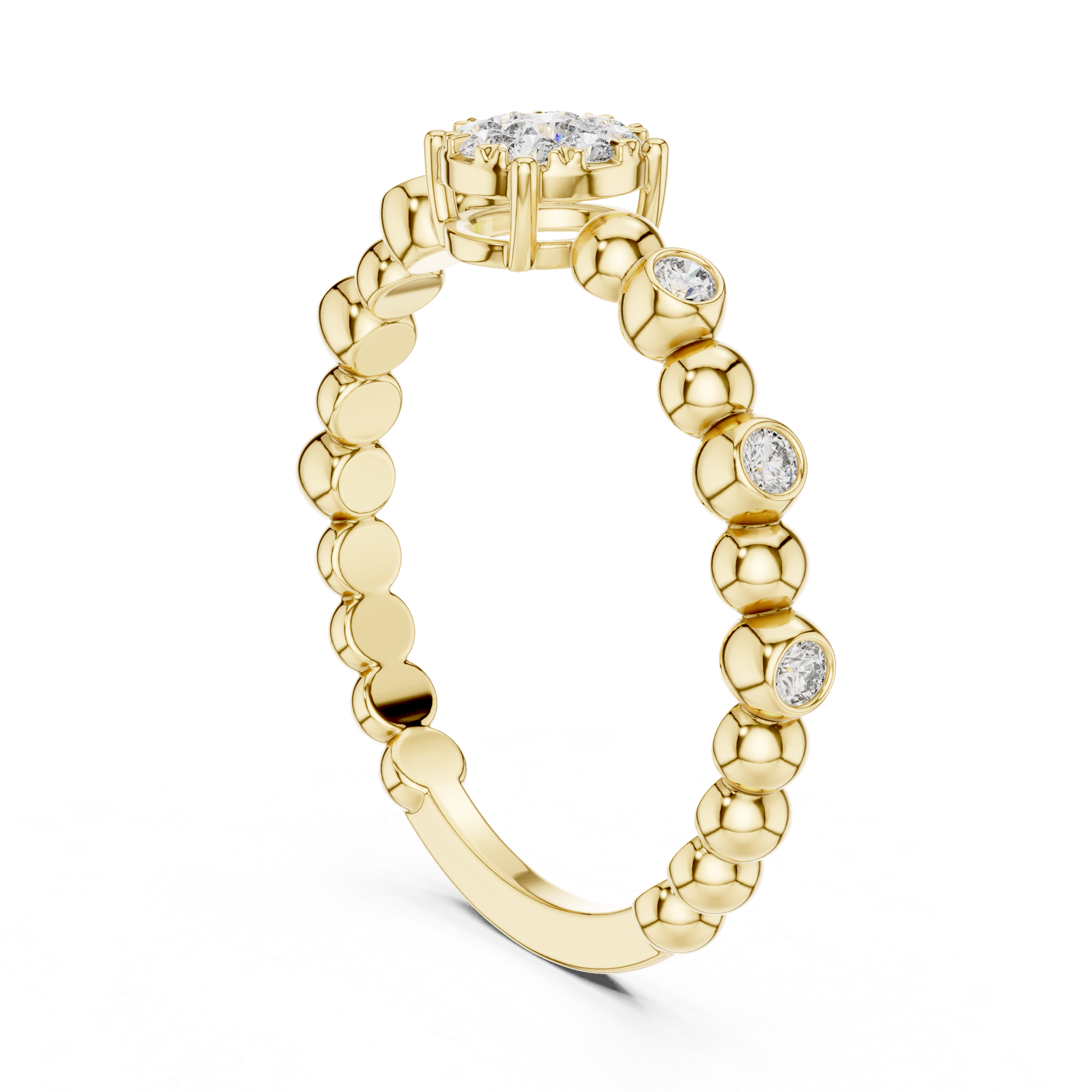 The Honfleur Ring - Floral Cluster Diamond Ring on Beaded Bubble Band