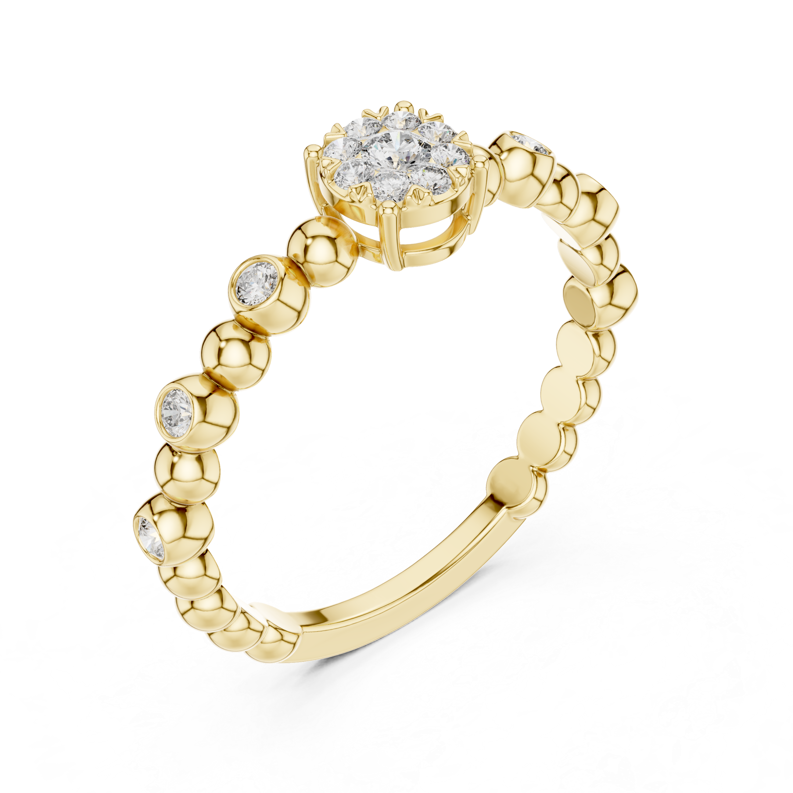 The Honfleur Ring - Floral Cluster Diamond Ring on Beaded Bubble Band