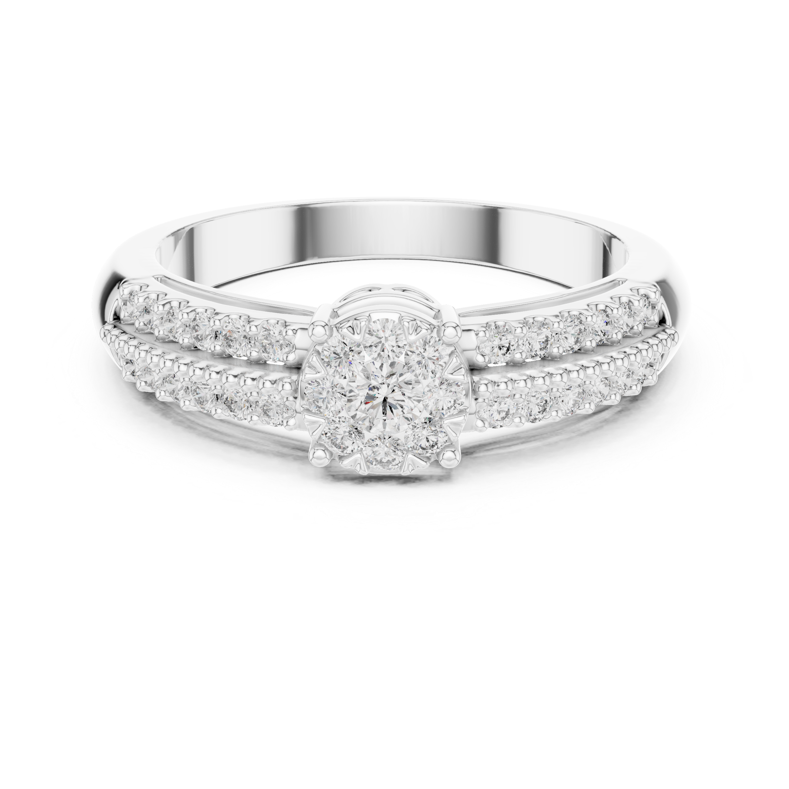 The Cabourg Ring - Floral Cluster Diamond Ring with Pavé Shank