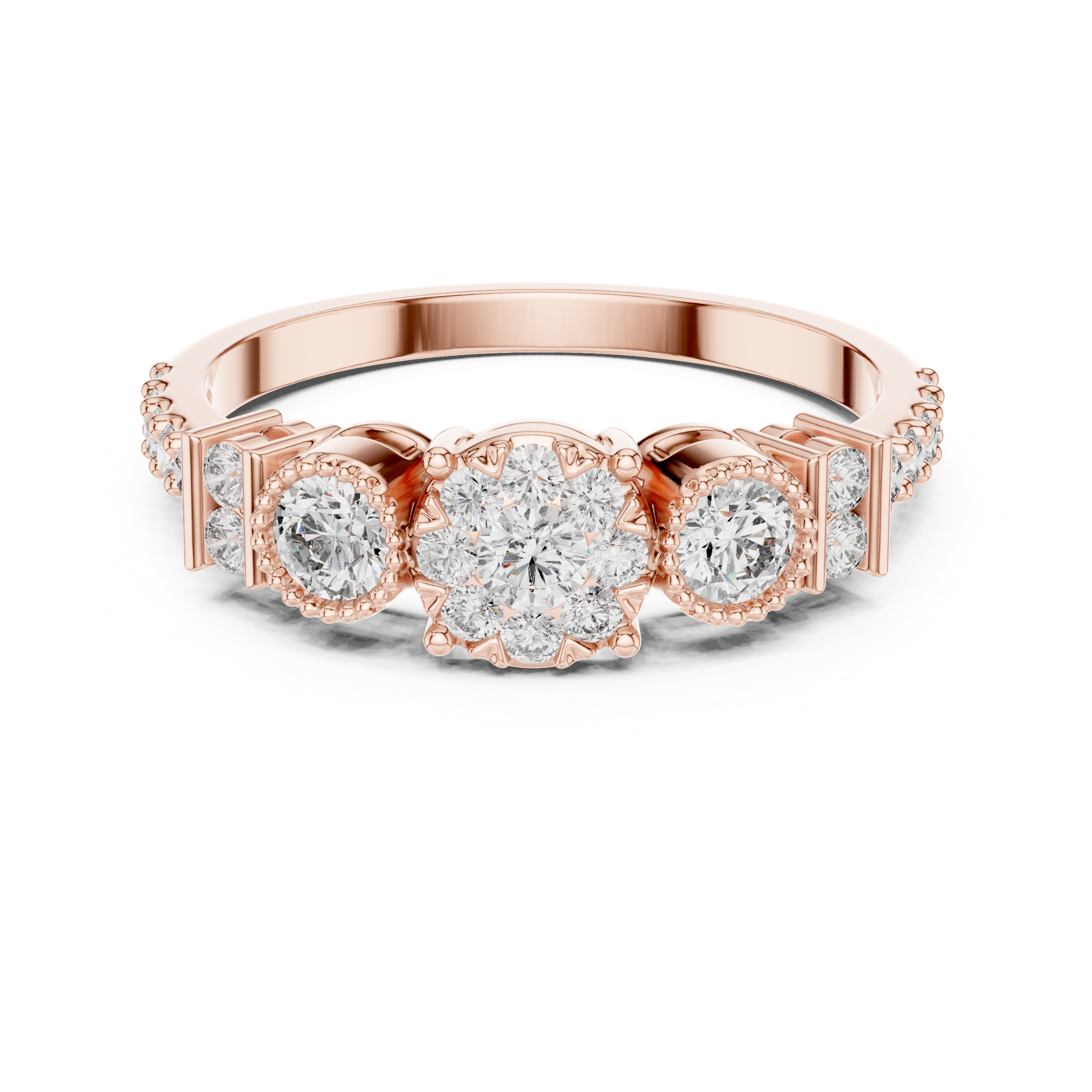 The Aravaca Ring - Floral Cluster Trilogy Ring with Illusion Setting