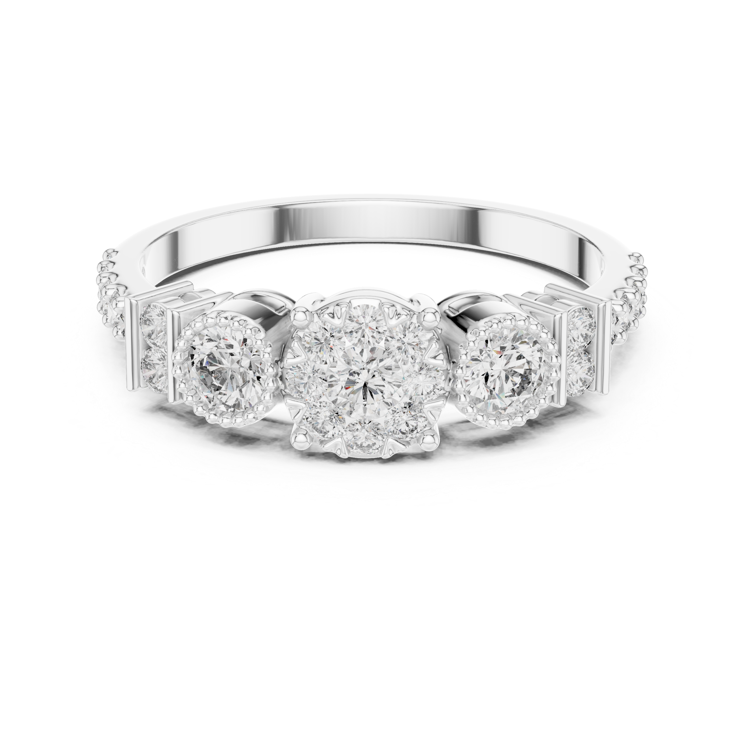 The Aravaca Ring - Floral Cluster Trilogy Ring with Illusion Setting