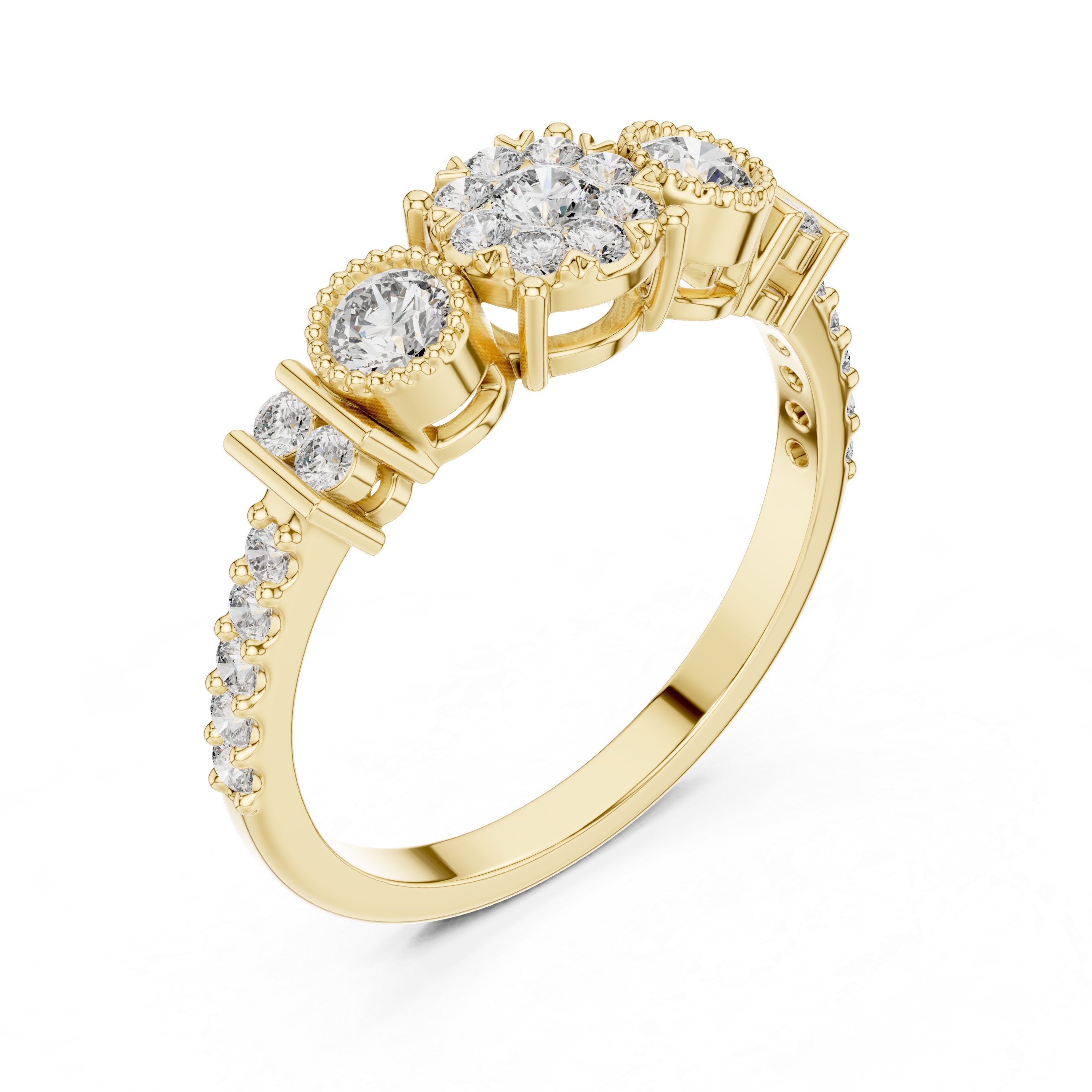 The Aravaca Ring - Floral Cluster Trilogy Ring with Illusion Setting