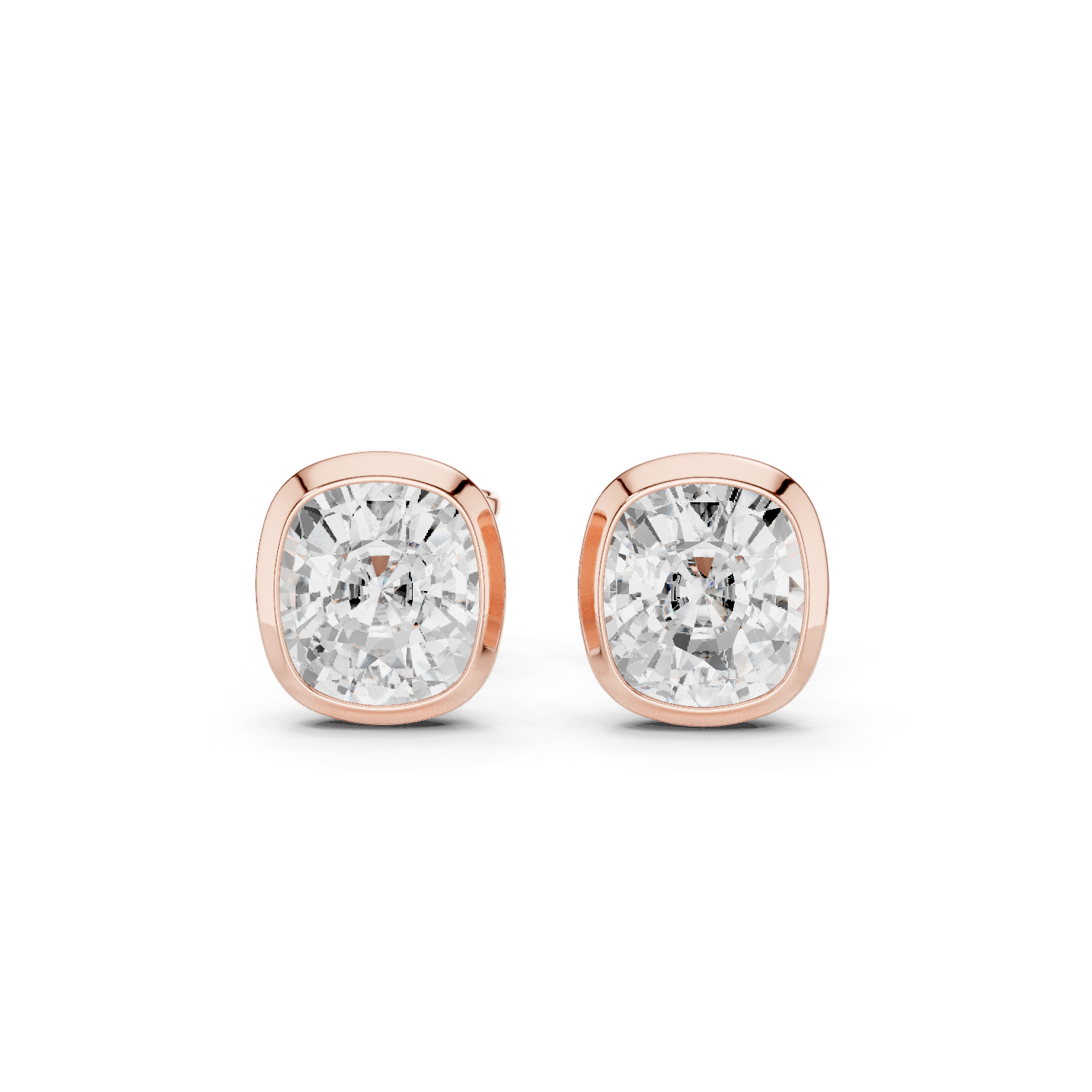 Muur Atelier Solid Gold Modern Cushion Cut Bezel Solitaire Diamond Studs
